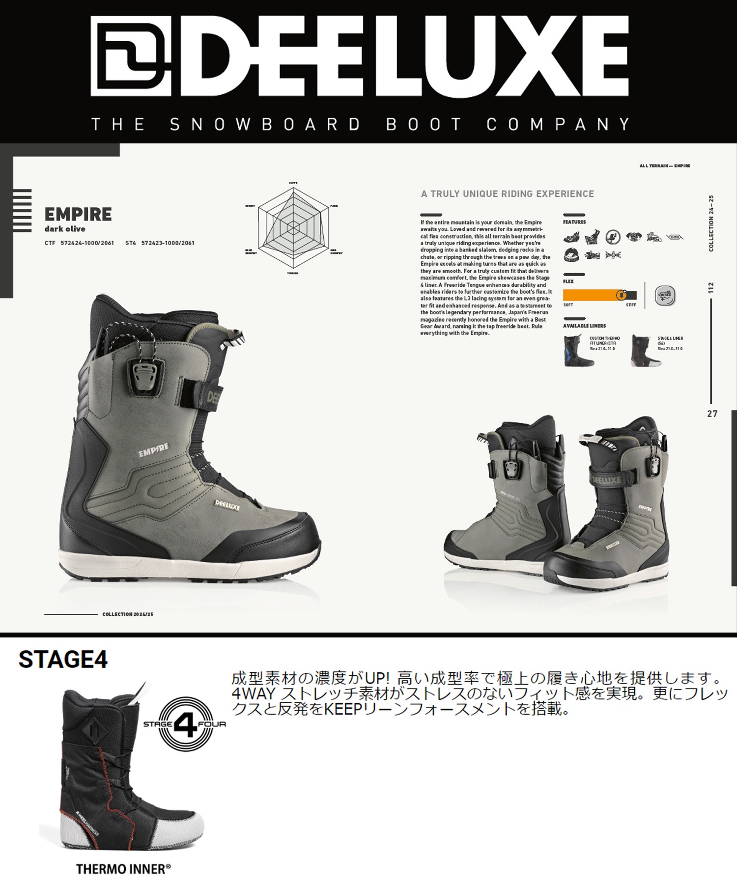 【早期購入】DEELUXE ディーラック スノーボード ブーツ ユニセックス STAGE4 EMPIRE S4 ムラサキスポーツ 24-25モデル LL A19(DOV-21.5cm)