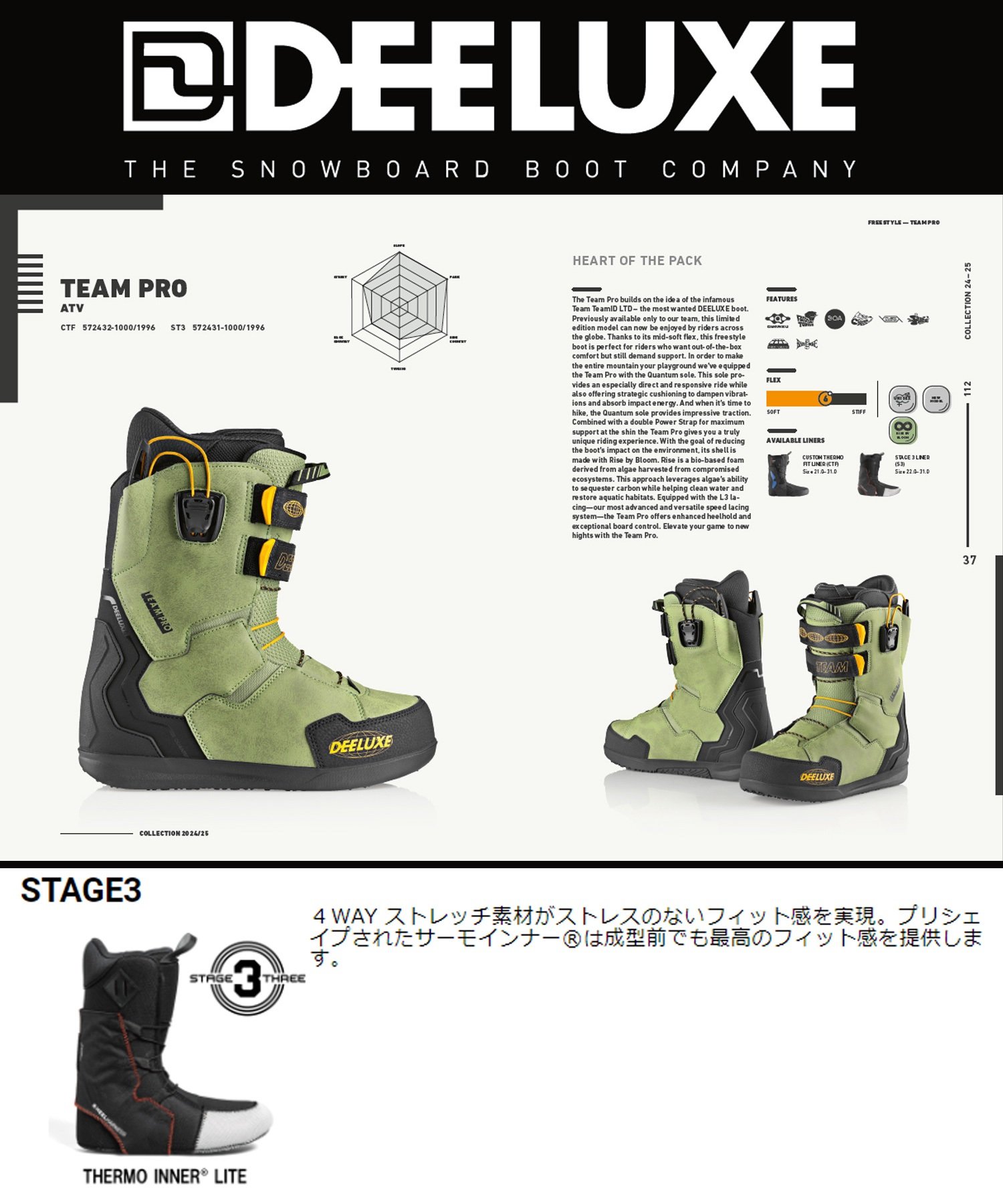 【早期購入】DEELUXE ディーラック スノーボード ブーツ ユニセックス STAGE3 TEAM PRO S3 ムラサキスポーツ 24-25モデル LL A19(ATV-22.0cm)