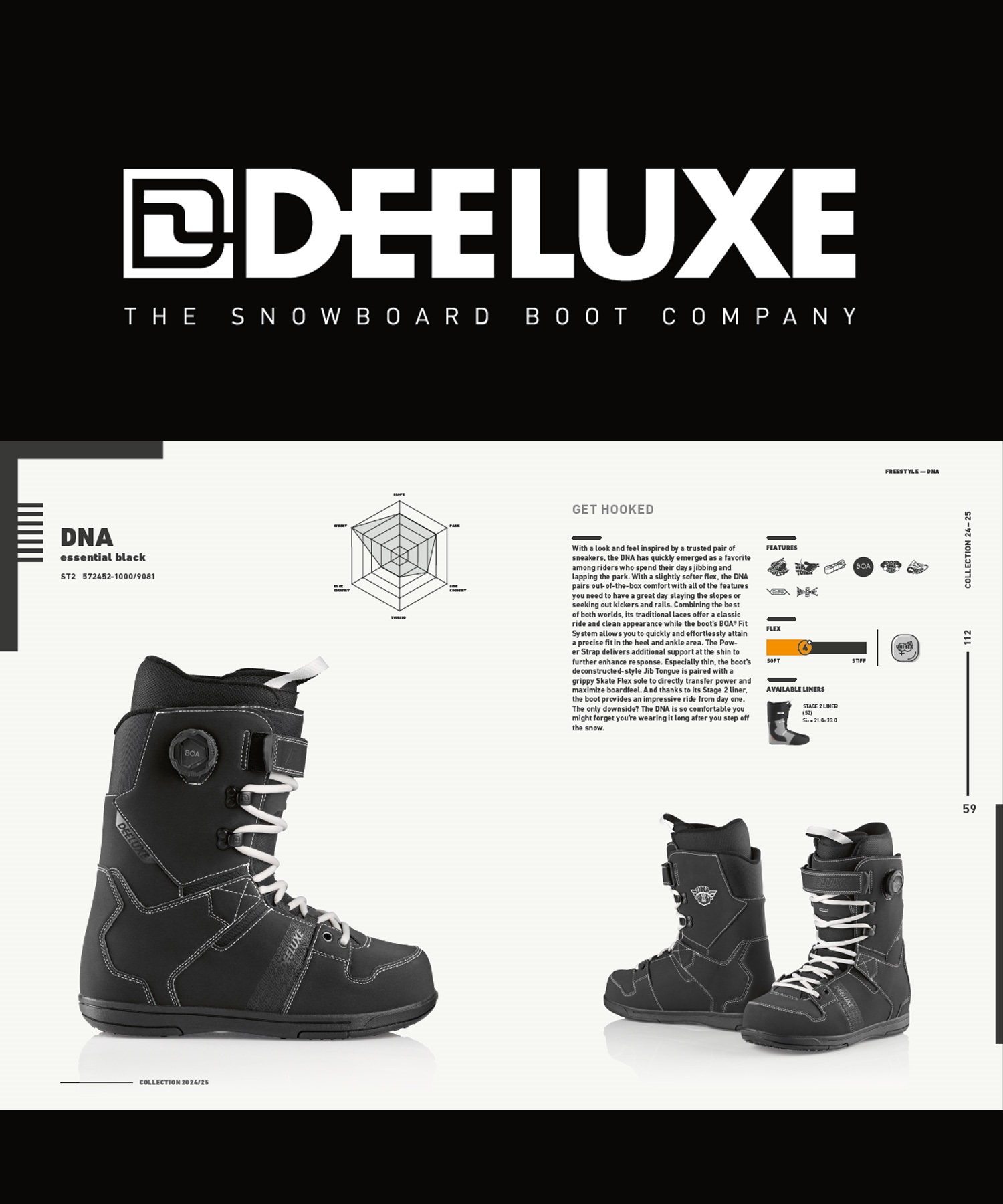 【早期購入】DEELUXE ディーラック スノーボード ブーツ ユニセックス STAGE2 DNA ムラサキスポーツ 24-25モデル LL A19(BLACK-21.0cm)