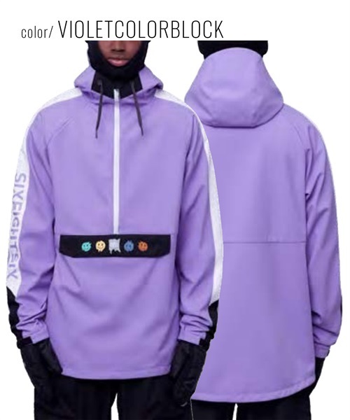 スノーボード ウェア ジャケット ユニセックス 686 シックスエイトシックス M2WCST02 WATERPROOF ANORAK 23-24モデル KK A26(VIOLETCOLORBLOCK-S)