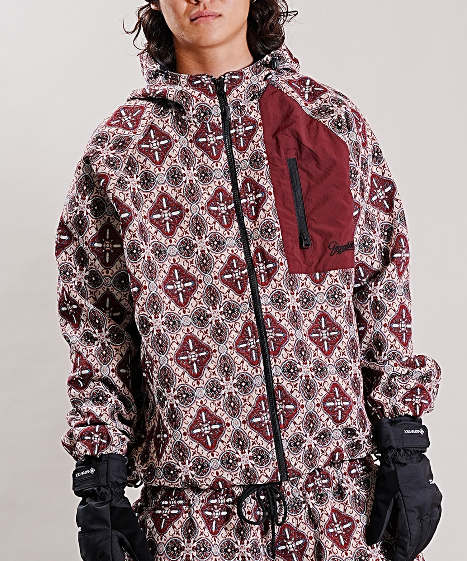 スノーボード ウェア ジャケット ユニセックス BSRABBIT ビエスラビット ETHNIC HOODED 23-24モデル KK G21(BURGUNDY-M)