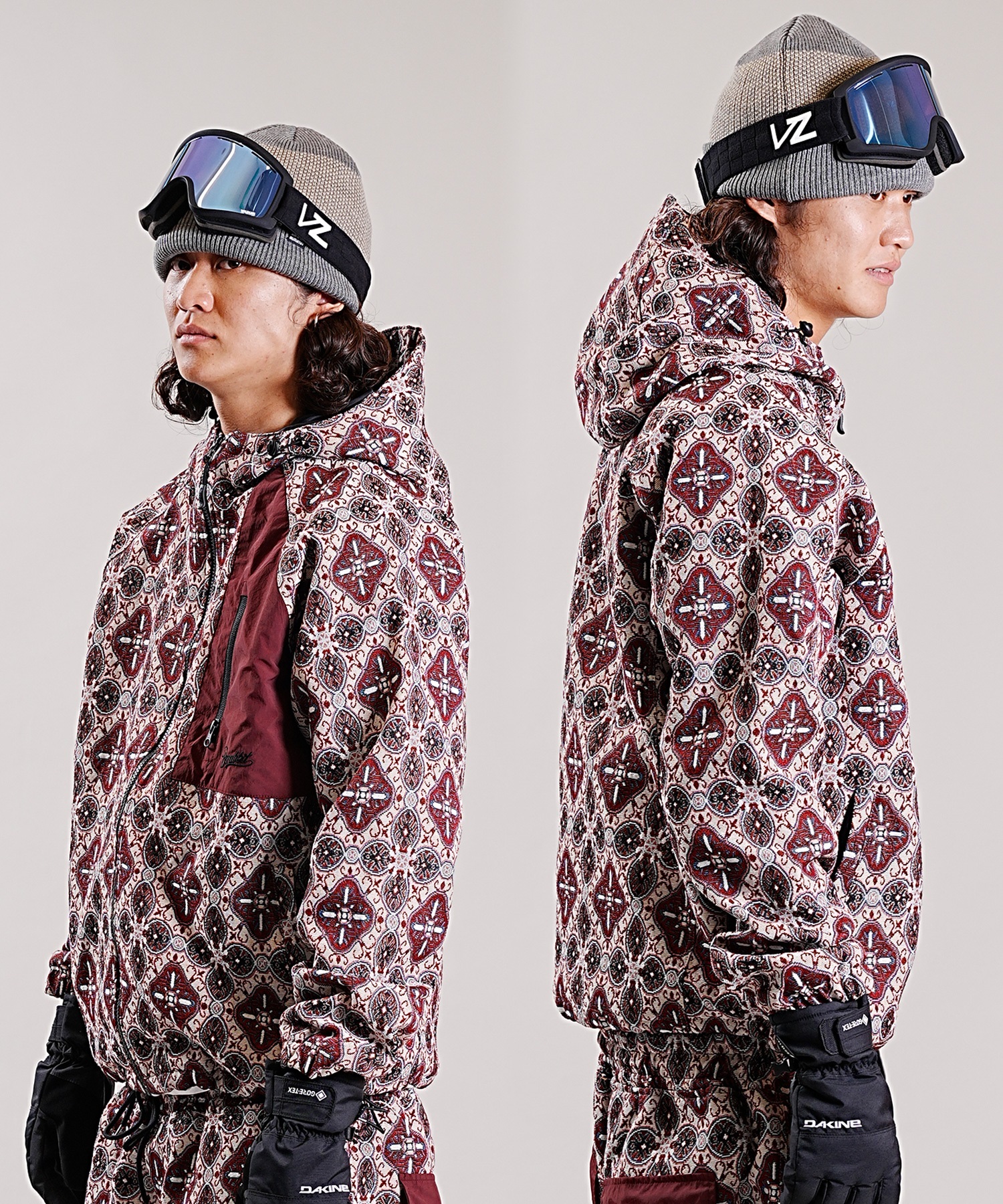 スノーボード ウェア ジャケット ユニセックス BSRABBIT ビエスラビット ETHNIC HOODED 23-24モデル KK G21(BURGUNDY-M)