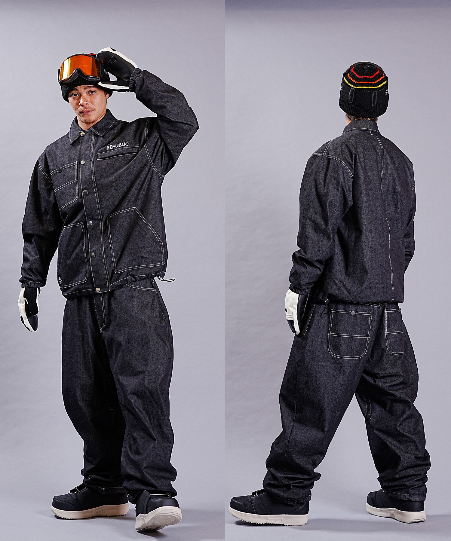 REPUBLIC リパブリック スノーボード ウェア パンツ ユニセックス BAGGY DENIM PANTS 23-24モデル KK H5(Black-S)