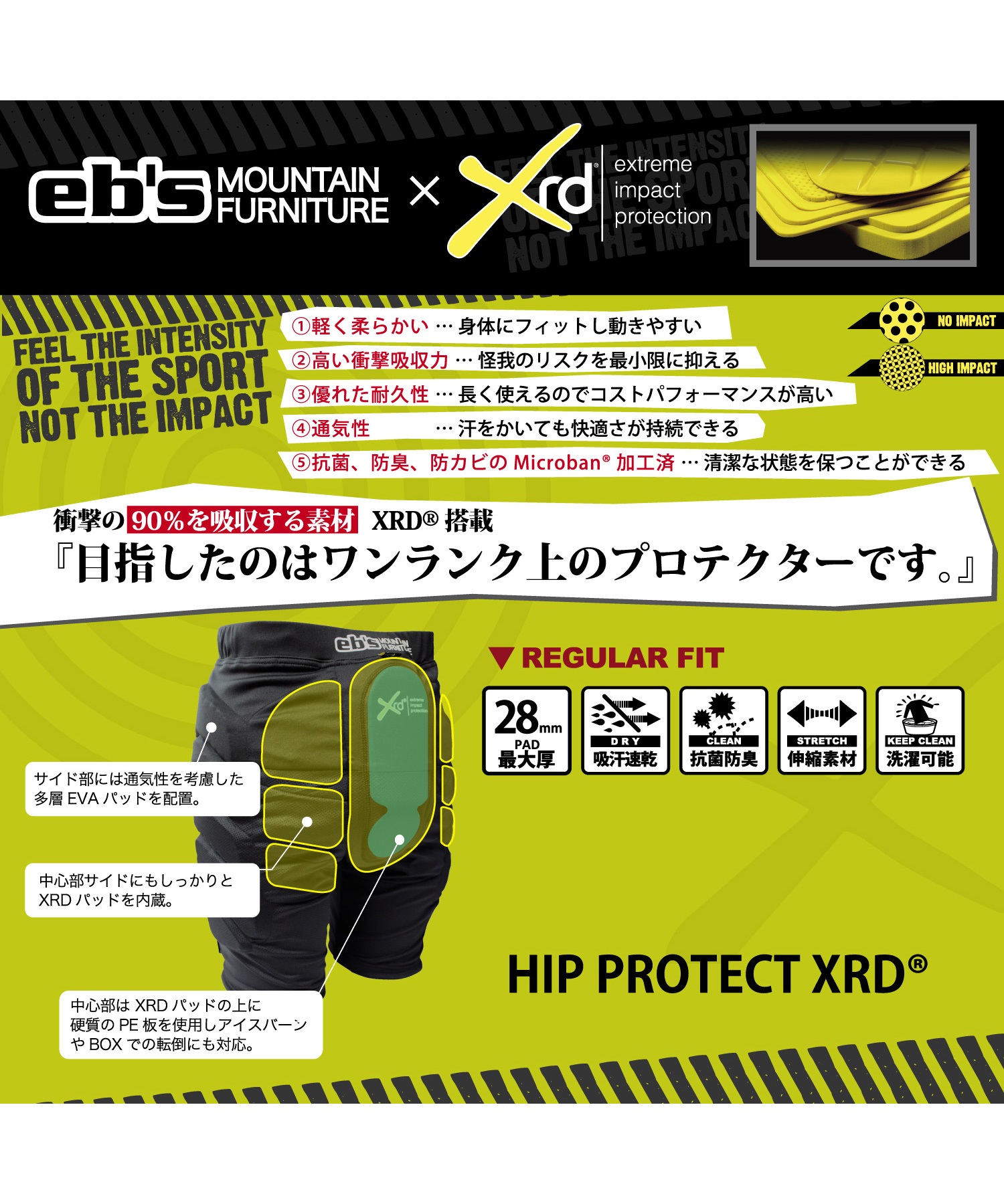 スノーボード プロテクター パンツ ユニセックス eb's エビス HIP PROTECT XRD 23-24モデル ムラサキスポーツ KK J6(BLACK-S)