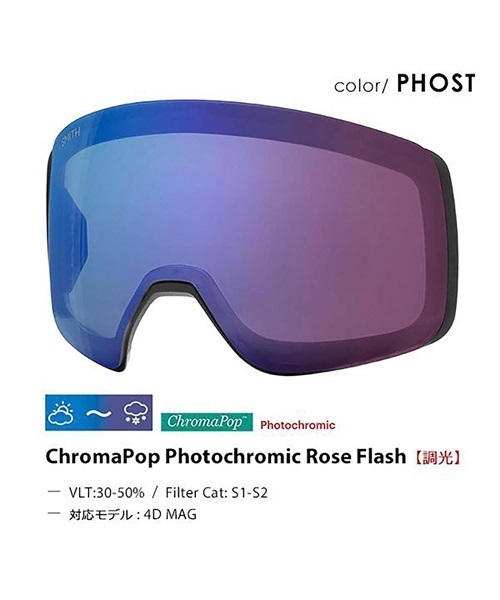 スノーボード ゴーグル 交換用レンズ SMITH スミス 4D MAG ChromaPop Photochromic Rose Flash 調光レンズ KK K26(PHOST-F)