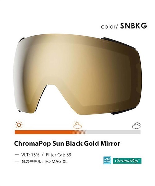 スノーボード ゴーグル 交換用レンズ SMITH スミス I/O MAG XL ChromaPop Sun Black Gold Mirror ミラーレンズ KK K26(SNBKG-F)