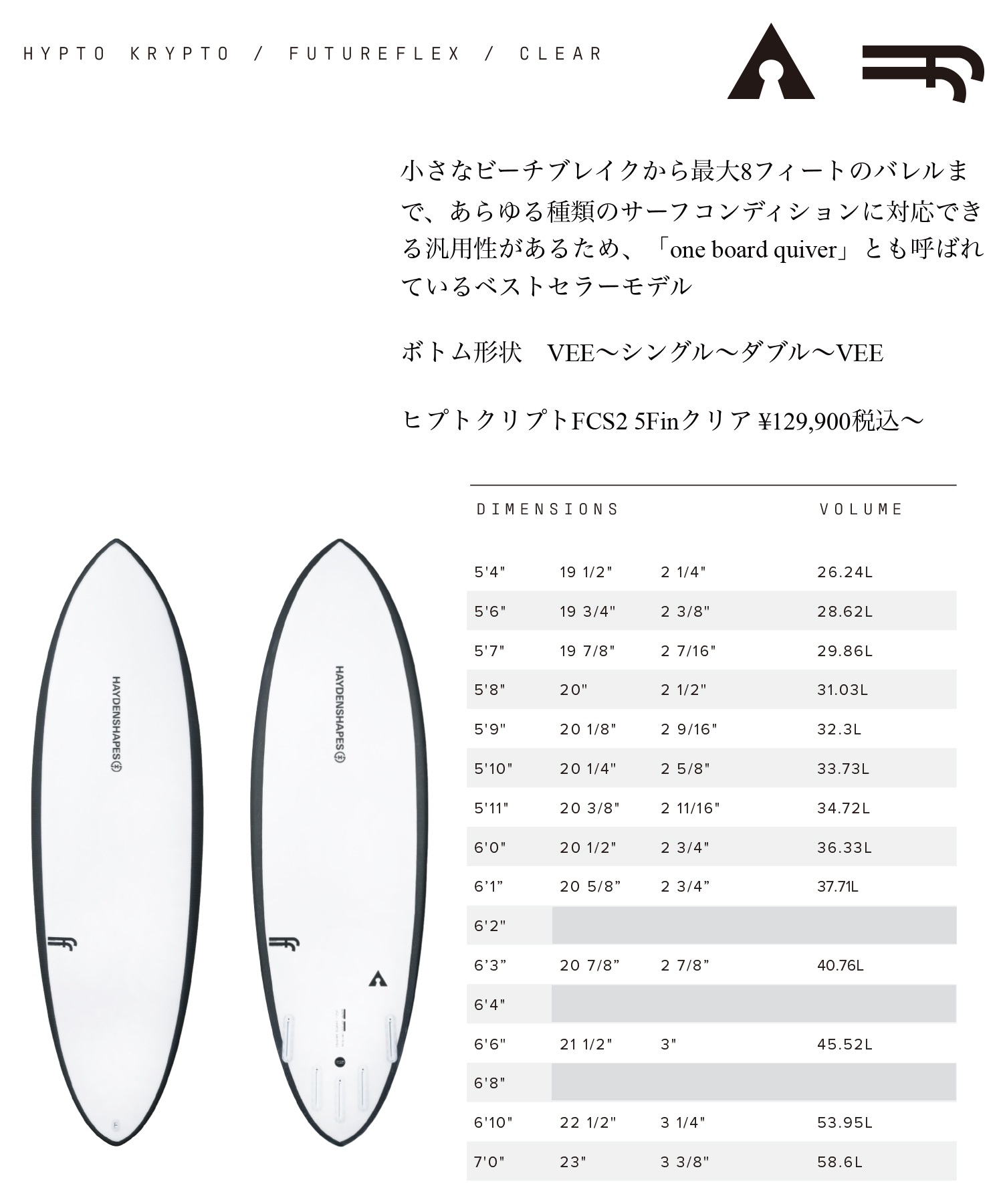 HAYDENSHAPES ヘイデンシェイプス HYPTO KRYPTO ヒプトクリフト FutureFlex FCS2 サーフボード ショートボード ムラサキスポーツ(WHT-5.4)