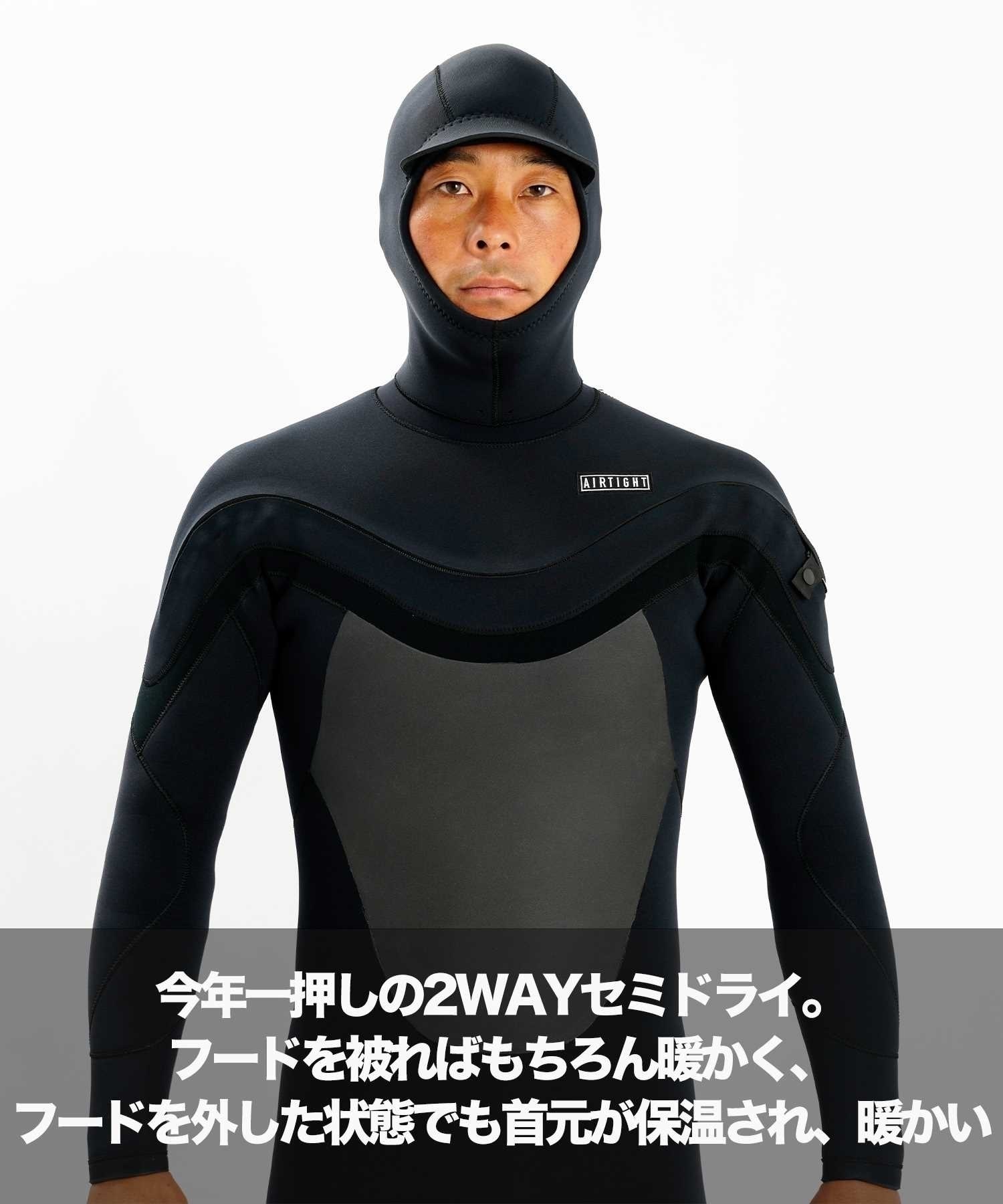 AIRTIGHT エアータイト LCZ EDGE HOODED 5×3mm メンズ サーフィン ウェットスーツ セミドライ ムラサキスポーツ限定(BLK-M)