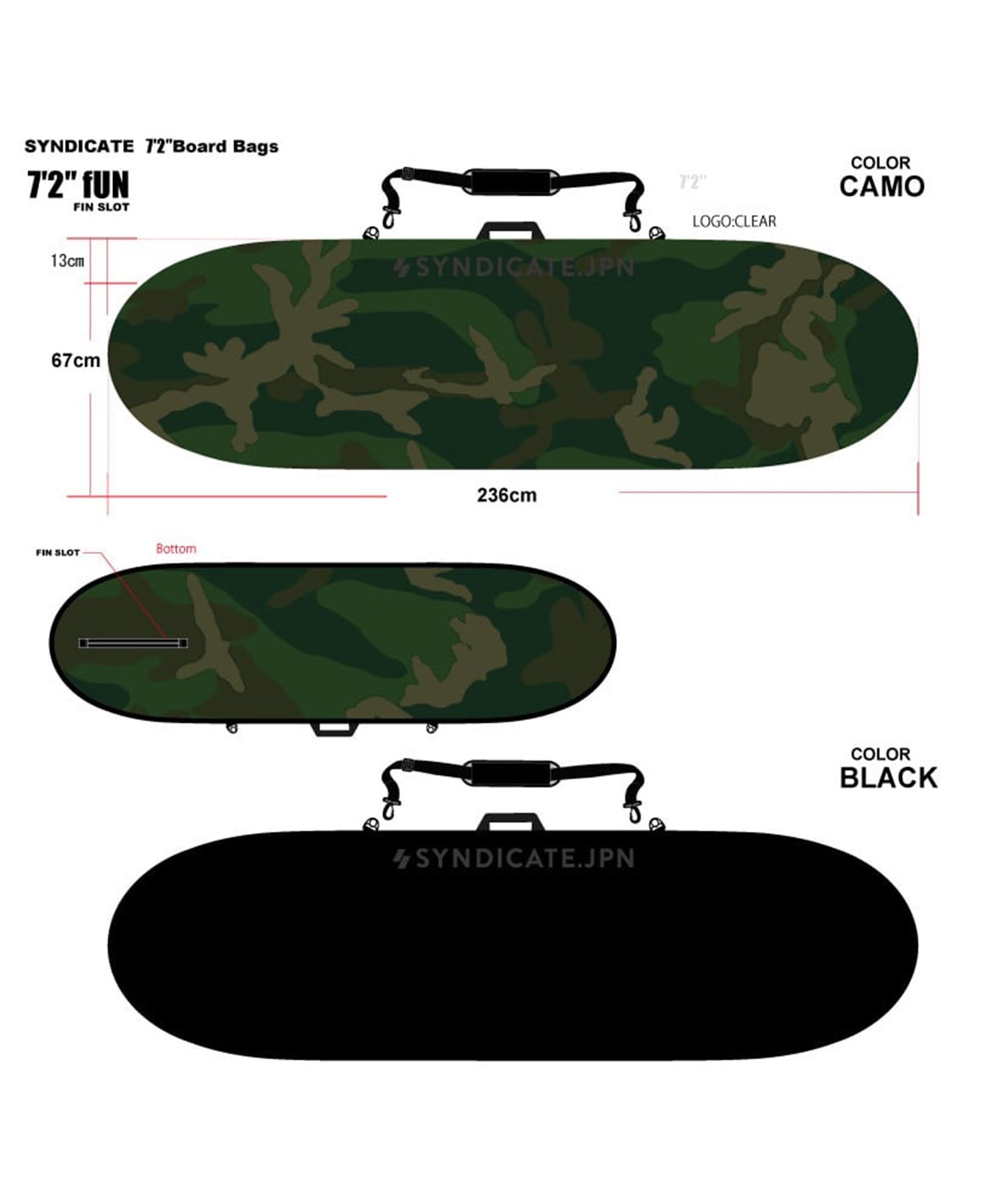 【SETグレードアップ対象】SYNDICATE シンジケート BOARD BAG FUN S 7'２FT ファンボード サーフィン ハードケース  ミッドボード用(CAMO-7.2)