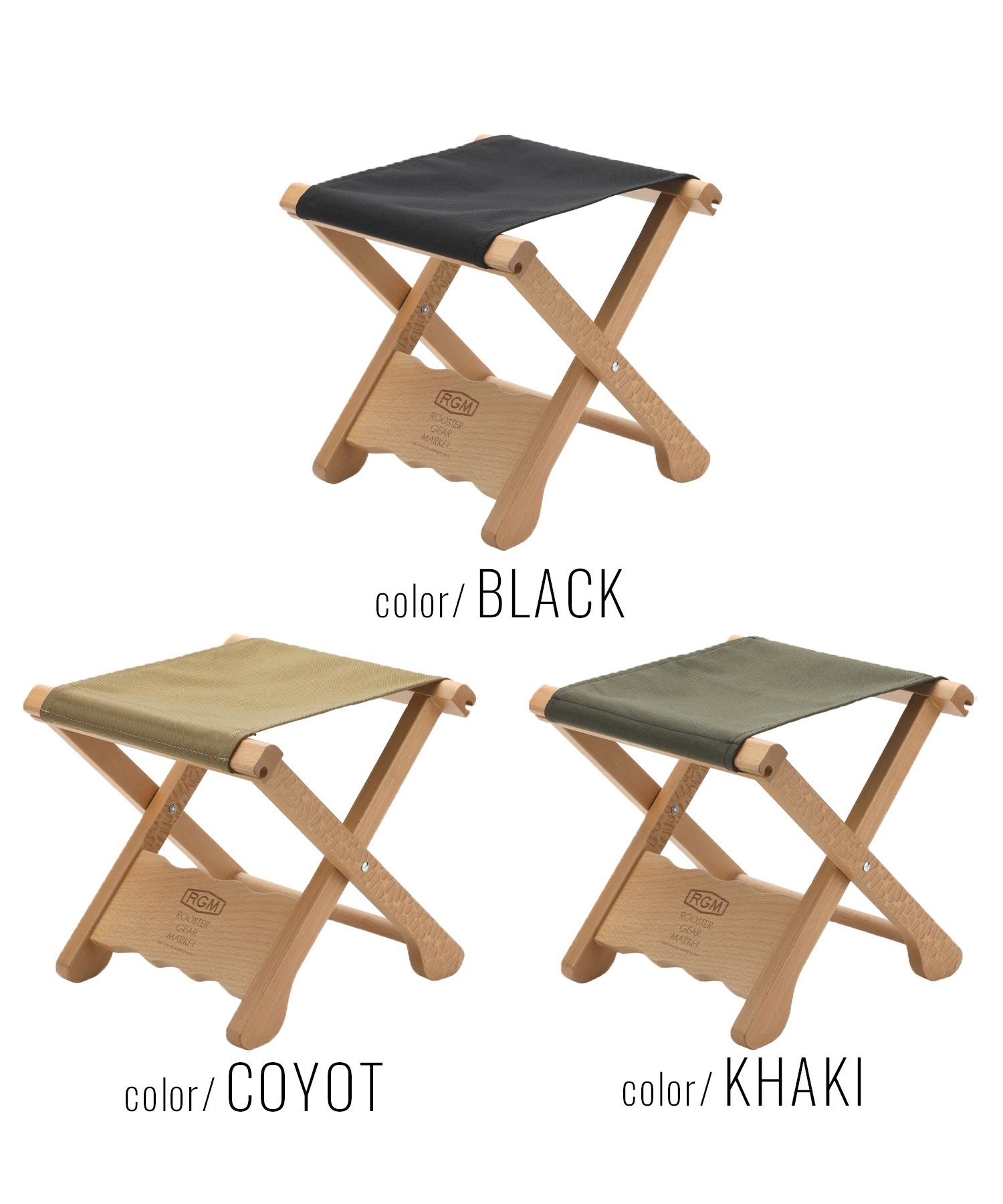 ROOSTER GEAR MARKET ルースターギアマーケット WOOD STOOL 折り畳み 椅子 コンパクト RGM ムラサキスポーツ(KHAKI-ONESIZE)