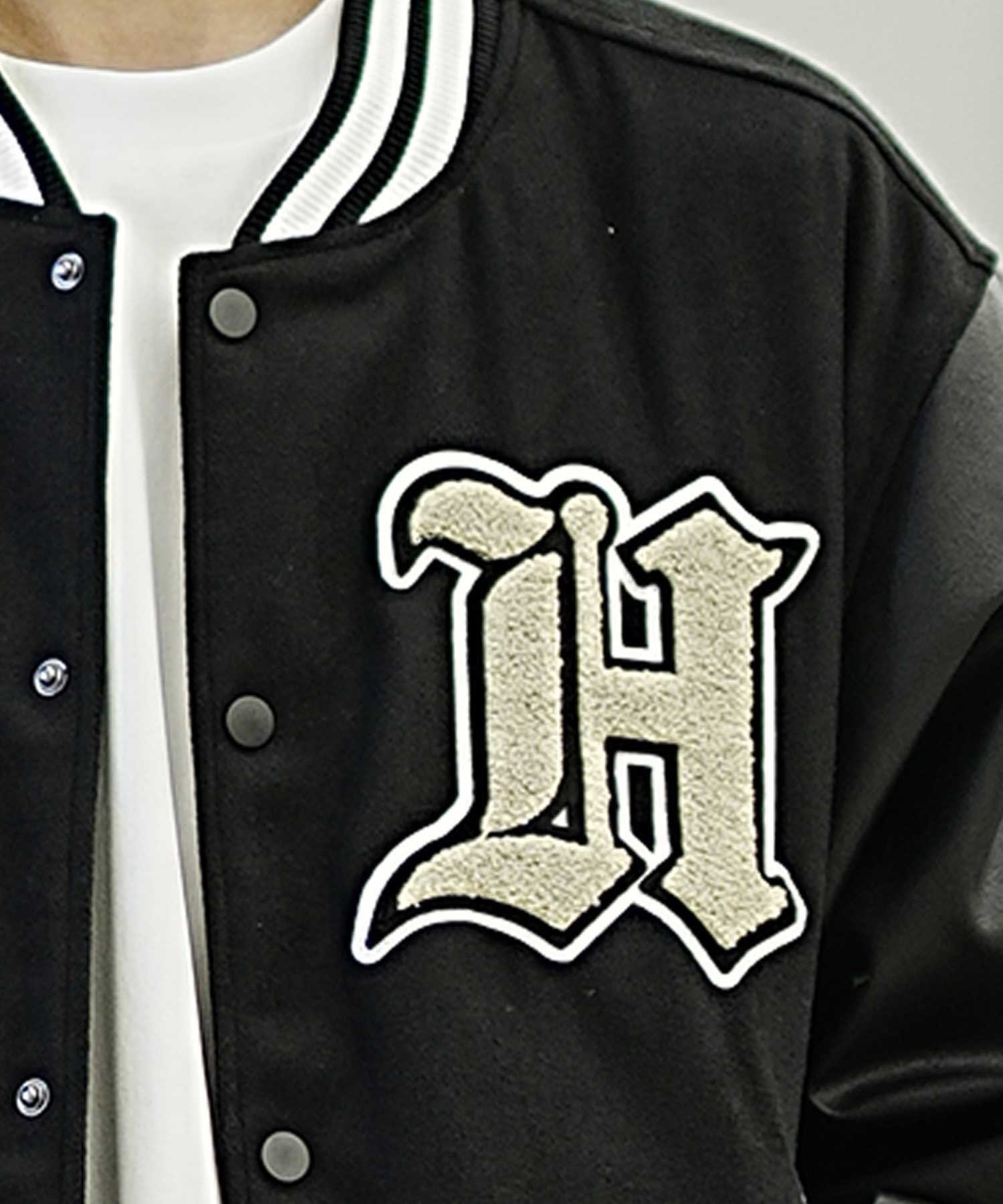 Hurley/ハーレー メンズ ジャケット フェイクレザー バーシティジャケット スタジアムジャケット サガラ刺繍のワッペン MJK2312023(BLK-M)