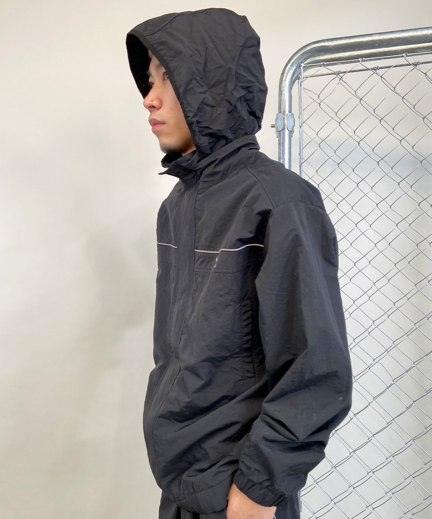 RVCA ルーカ メンズ ナイロン トラックジャケット ルーズシルエット ベンチレーション ジャージ セットアップ対応 BE041-760(BLK-S)