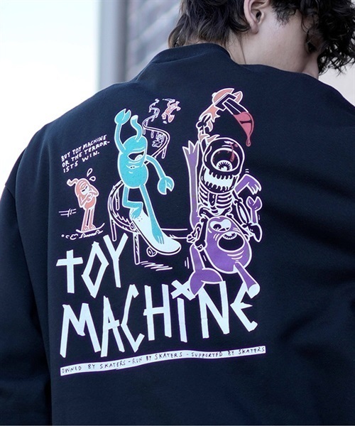 【ムラサキスポーツ限定】TOY MACHINE/トイマシーン トレーナー スウェット クルーネック ビッグシルエット バックプリント 裏起毛 MTMFDSW6(BLACK-M)