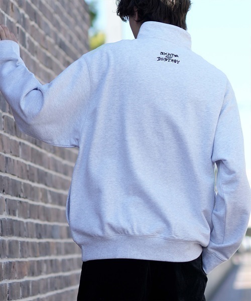 THRASHER/スラッシャー ハーフジップスウェット ビッグシルエット ワンポイントロゴ刺しゅう ハーフジップ サイドポケット付き 23MS-HZ1 ムラサキスポーツ別注(ASH-M)