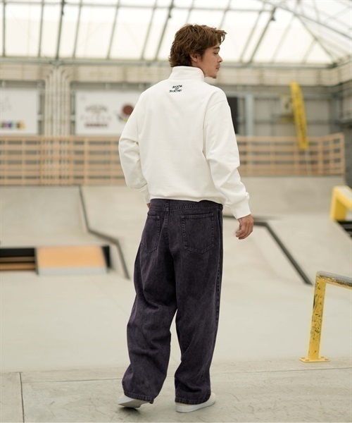 THRASHER/スラッシャー ハーフジップスウェット ビッグシルエット ワンポイントロゴ刺しゅう ハーフジップ サイドポケット付き 23MS-HZ1 ムラサキスポーツ別注(OFF-M)