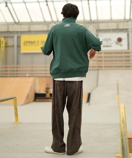 THRASHER/スラッシャー ハーフジップスウェット ビッグシルエット ワンポイントロゴ刺しゅう ハーフジップ サイドポケット付き 23MS-HZ1 ムラサキスポーツ別注(ASH-M)