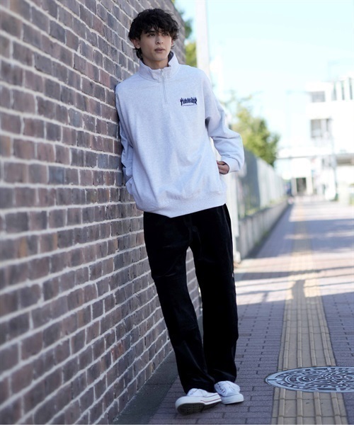 THRASHER/スラッシャー ハーフジップスウェット ビッグシルエット ワンポイントロゴ刺しゅう ハーフジップ サイドポケット付き 23MS-HZ1 ムラサキスポーツ別注(OFF-M)