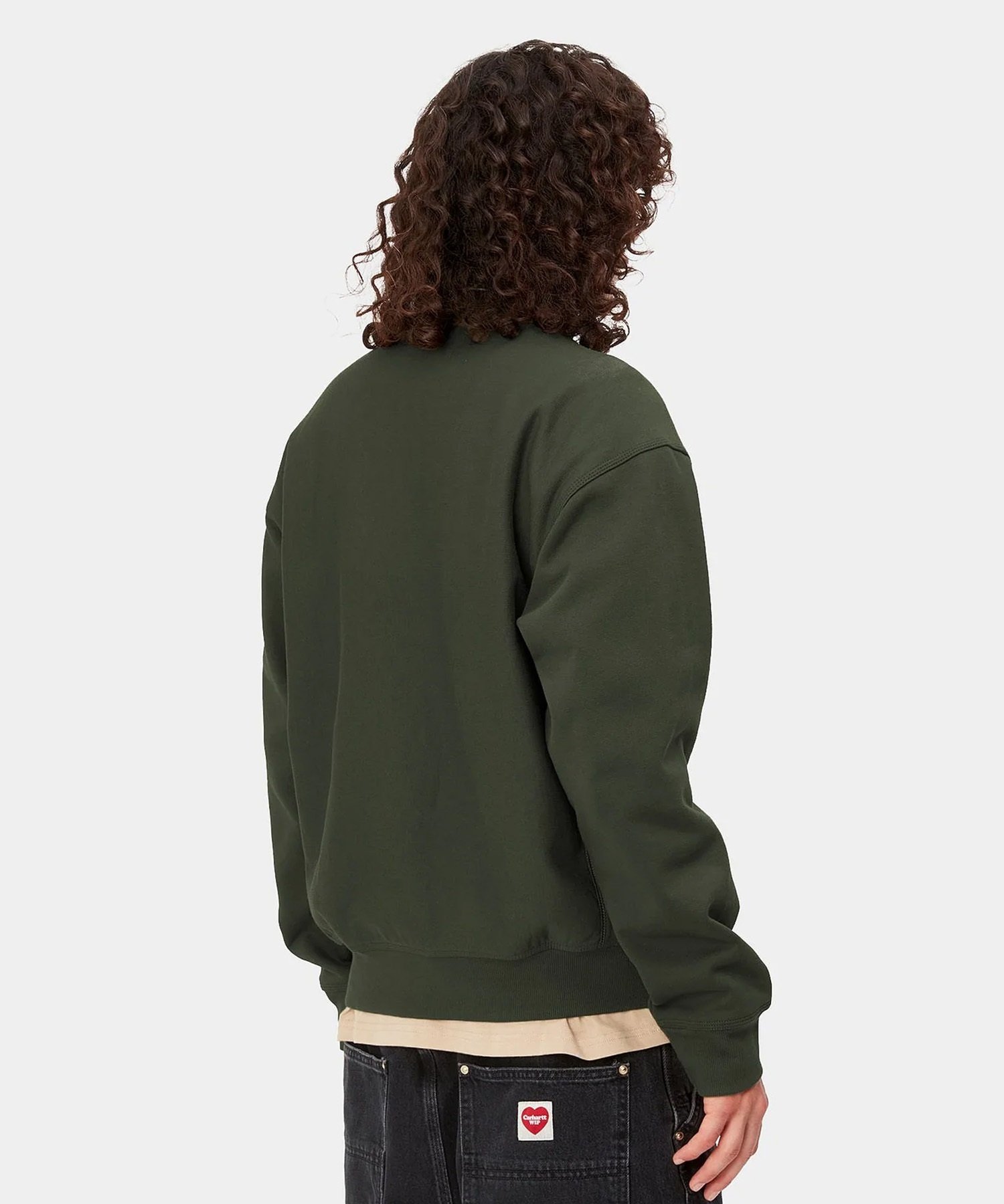 Carhartt/カーハート HALF ZIP AMERICAN SCRIPT  メンズ ハーフジップ トレーナー 裏起毛 モスグリーン I027014(PLANT-S)