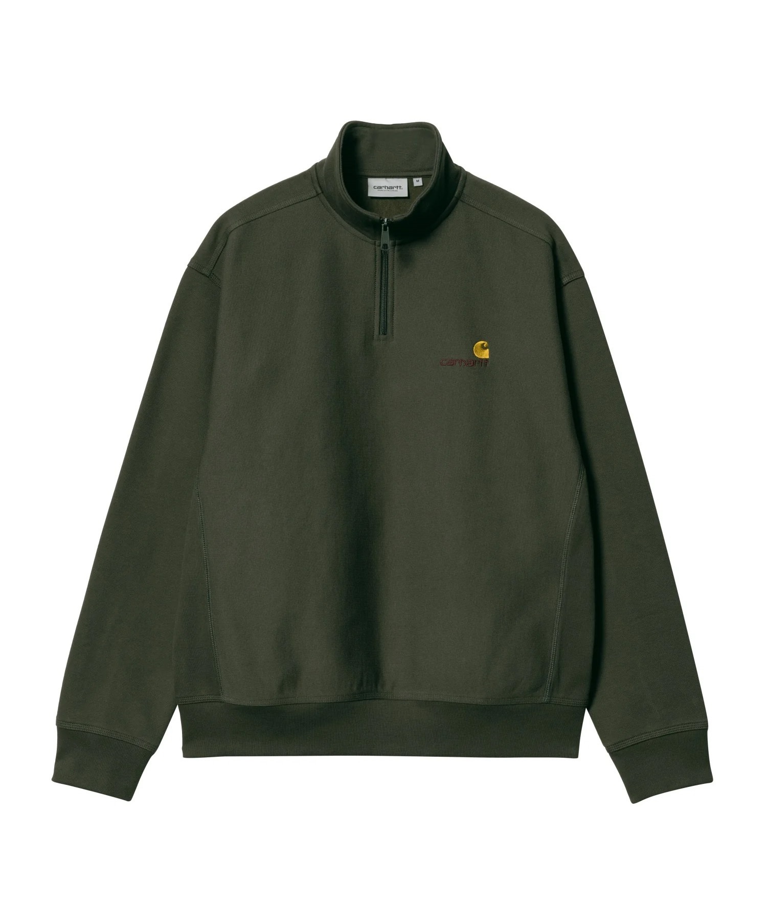 Carhartt/カーハート HALF ZIP AMERICAN SCRIPT  メンズ ハーフジップ トレーナー 裏起毛 モスグリーン I027014(PLANT-S)