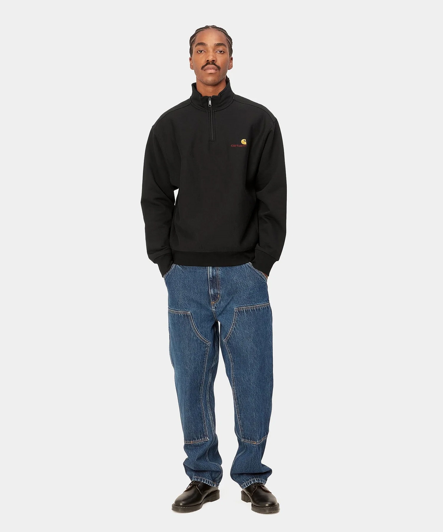 Carhartt/カーハート HALF ZIP AMERICAN SCRIPT アメリカンスクリプト メンズ ハーフジップ スウェット トレーナー 裏起毛 ブラック I027014(BLACK-S)