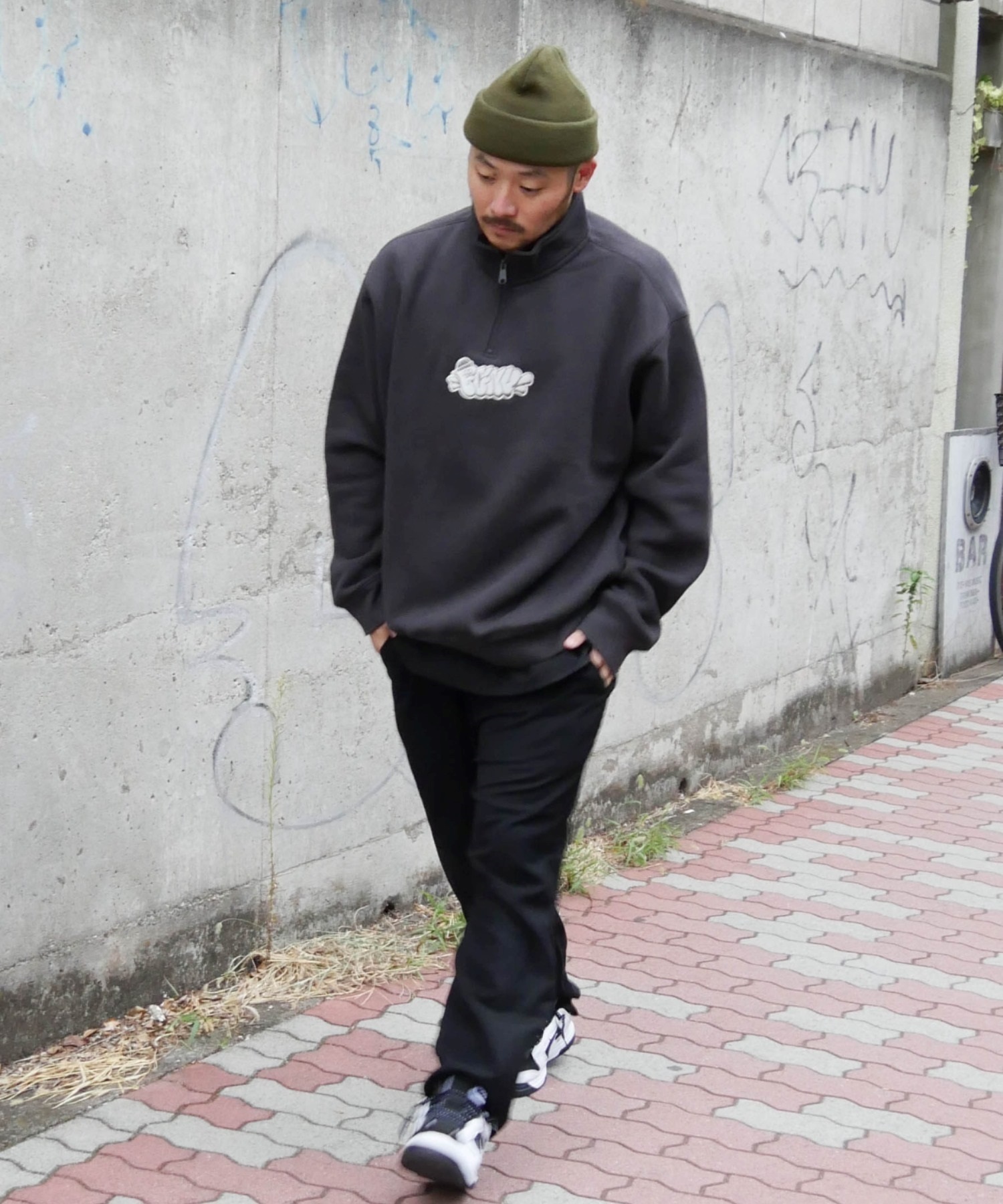 heavy weight logo semi short vintage double zip parker
