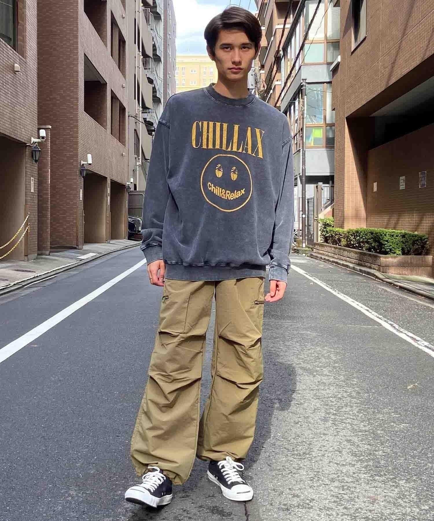 CHILLAX/チラックス メンズ スウェットトレーナー バンドTEE オーバーサイズ 234OO1TR093CL(BLK-1-M)