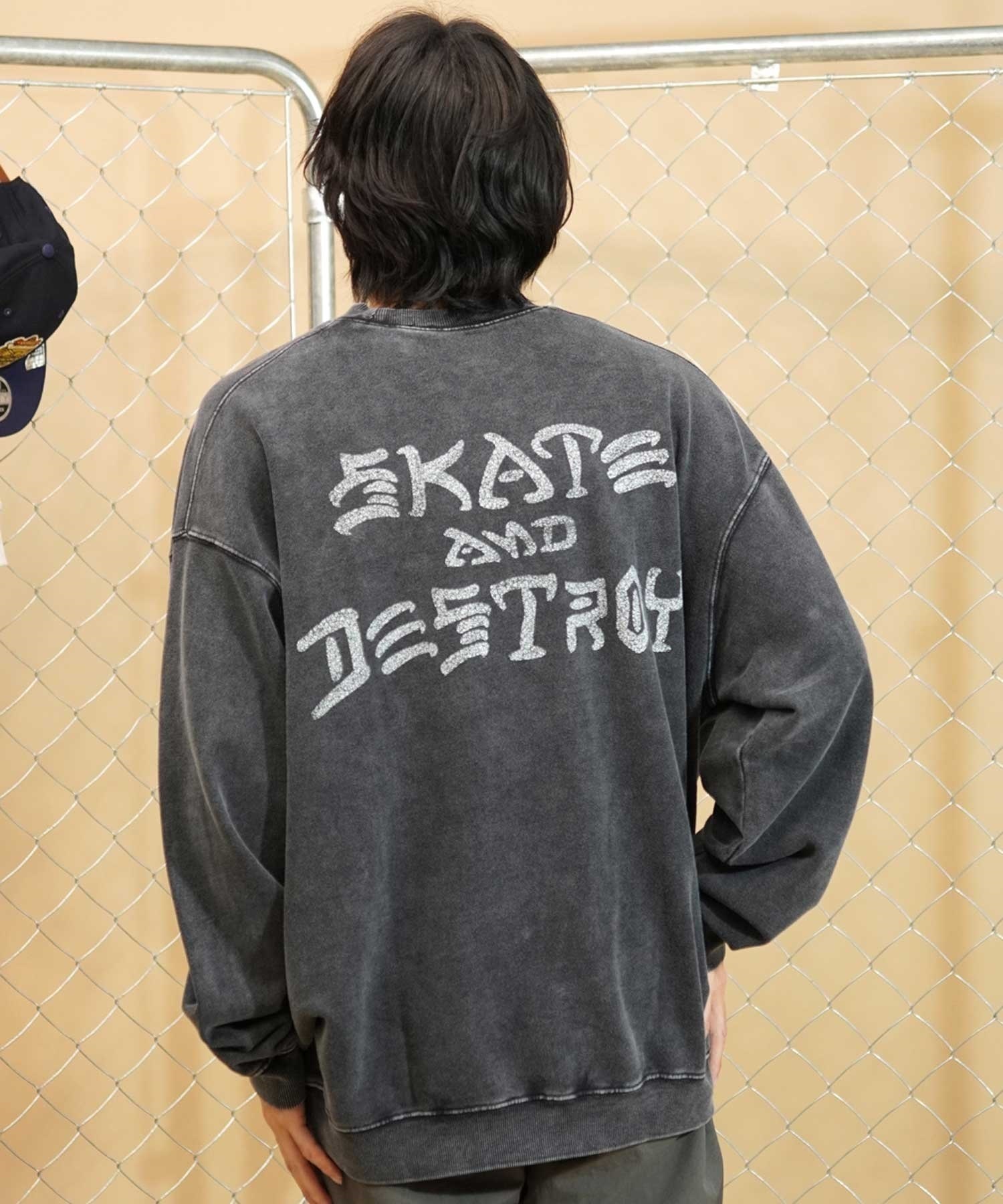 【ムラサキスポーツ別注】THRASHER/スラッシャー パウダーブリーチ加工 カスレプリント ビッグシルエット 古着風テイスト THM-24ASCS01(BLK-3-M)