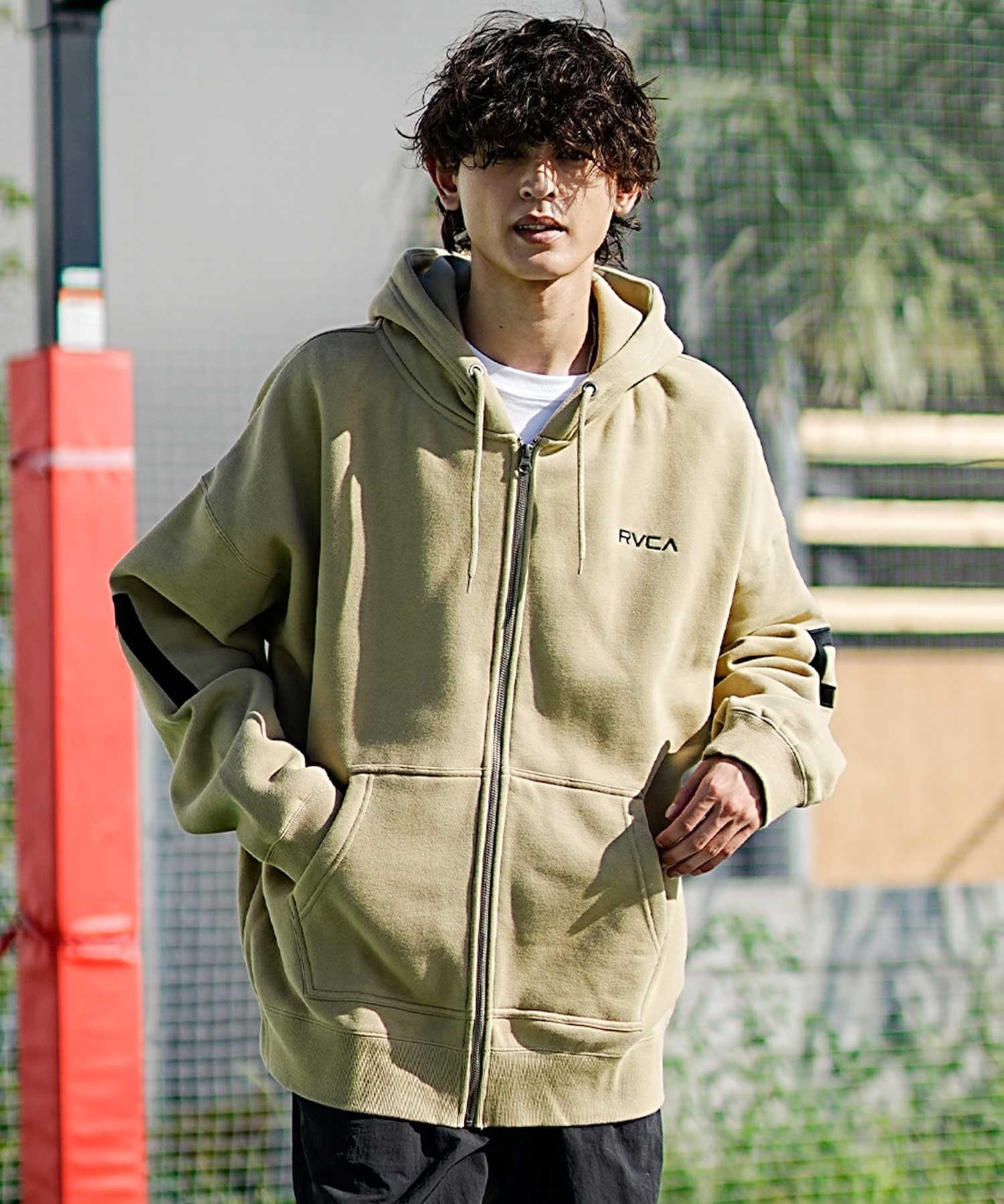 RVCA/ルーカ FAKE RVCA ZIP HOODIE メンズ パーカー ジップアップ フーディー スウェット バックプリント 裏起毛 BD042-157(KHA-S)