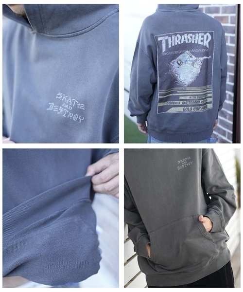 THRASHER/スラッシャー パーカー ピグメント染 カスレバックプリント ヴィンテージライク 23MS-PHD2 ムラサキスポーツ別注(MAR22-M)