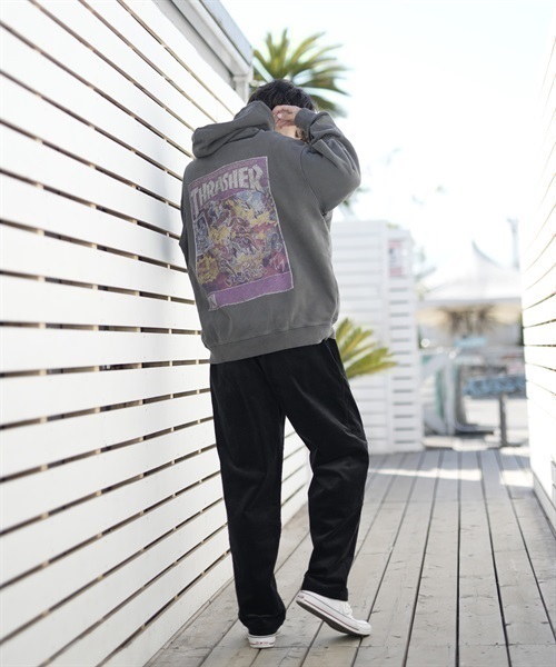 THRASHER/スラッシャー パーカー ピグメント染 カスレバックプリント ヴィンテージライク 23MS-PHD2 ムラサキスポーツ別注(MAR22-M)