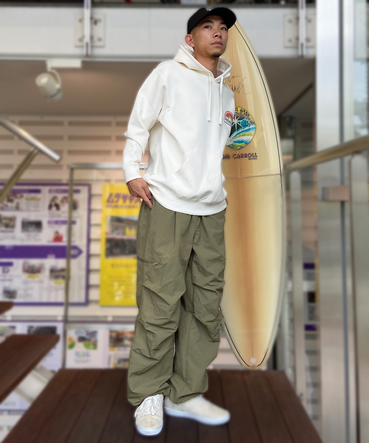 BILLABONG/ビラボン メンズ パーカー プルオーバー スウェット ダンボール素材 バックプリント オーバーサイズ BE011-006(CRM-M)