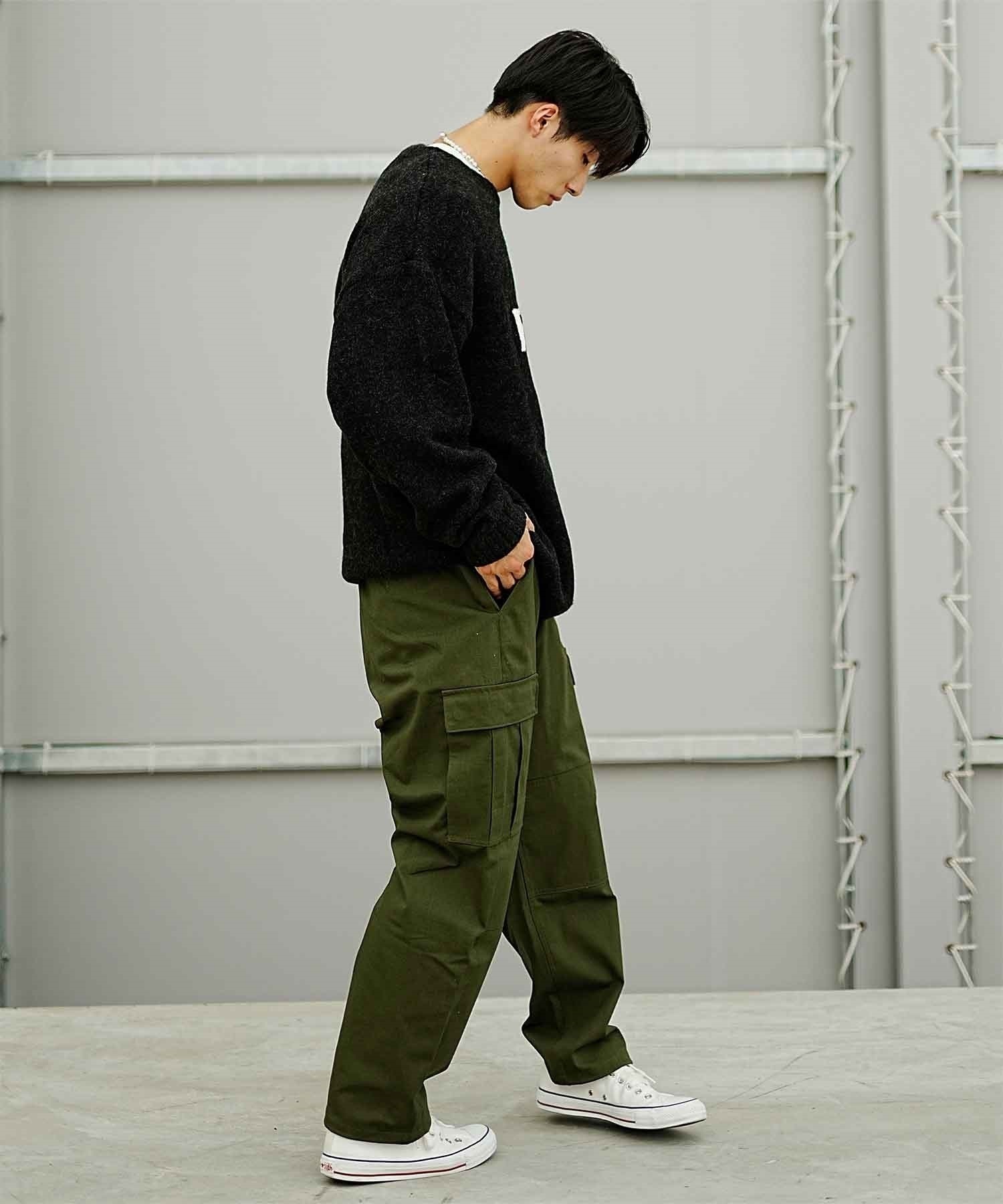 RVCA/ルーカ メンズ ロゴニット クルーネックアクリルニット グラデーションニット BD042-421(BLK-S)