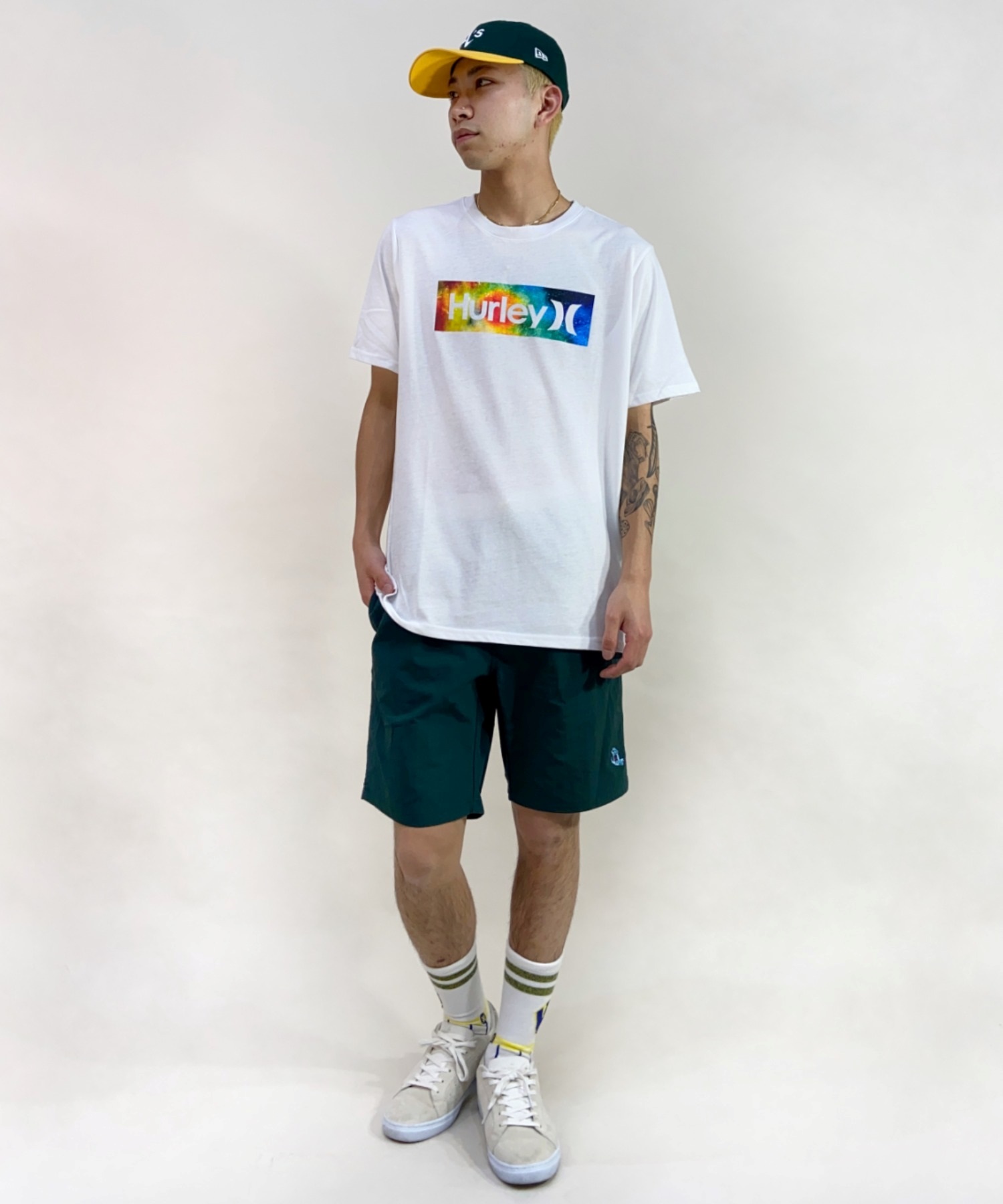 【マトメガイ対象】Hurley ハーレー MSS2200052 メンズ 半袖 Tシャツ ブランドロゴ バックプリント ムラサキスポーツ限定(WHT-S)