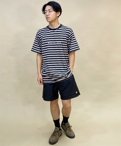 【新品タグ付き】BRIXTON レディース　デニムシャツ　刺繍 ブリクストン BRIXTON/ブリクストン 刺繍ロゴ ボーダー クルーネックTシャツ