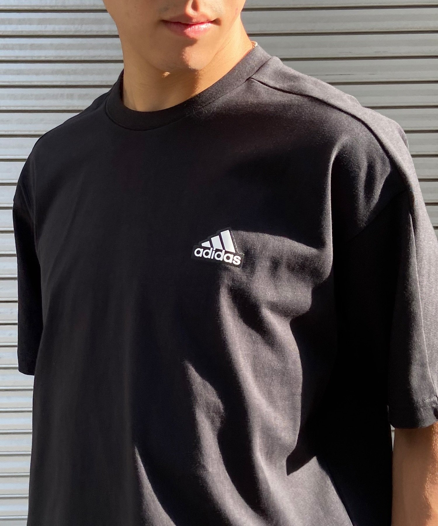 adidas アディダス メンズ 半袖 Tシャツ ワンポイントロゴ バックプリント オーバーサイズ JSY30(BK/WT-M)