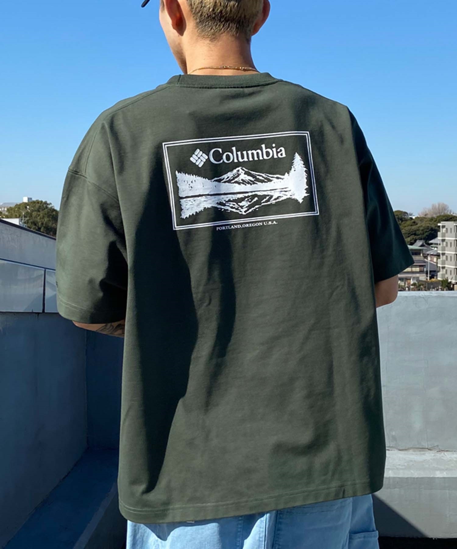 【ムラサキスポーツ限定】columbia コロンビア メンズ オーバーサイズ Tシャツ 半袖 UVケア バックプリント PM0941(370-M)