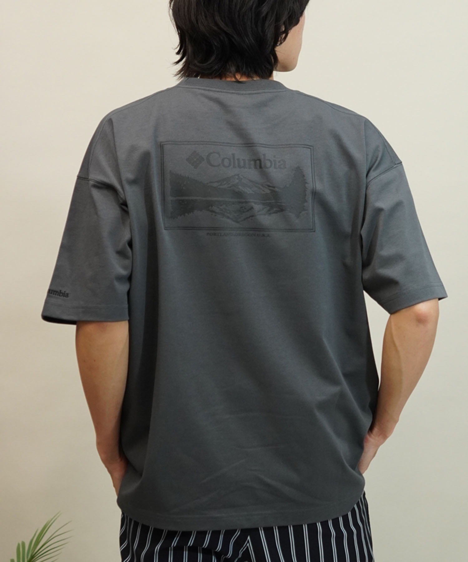 【ムラサキスポーツ限定】columbia コロンビア メンズ オーバーサイズ Tシャツ 半袖 UVケア バックプリント PM0941(028-M)