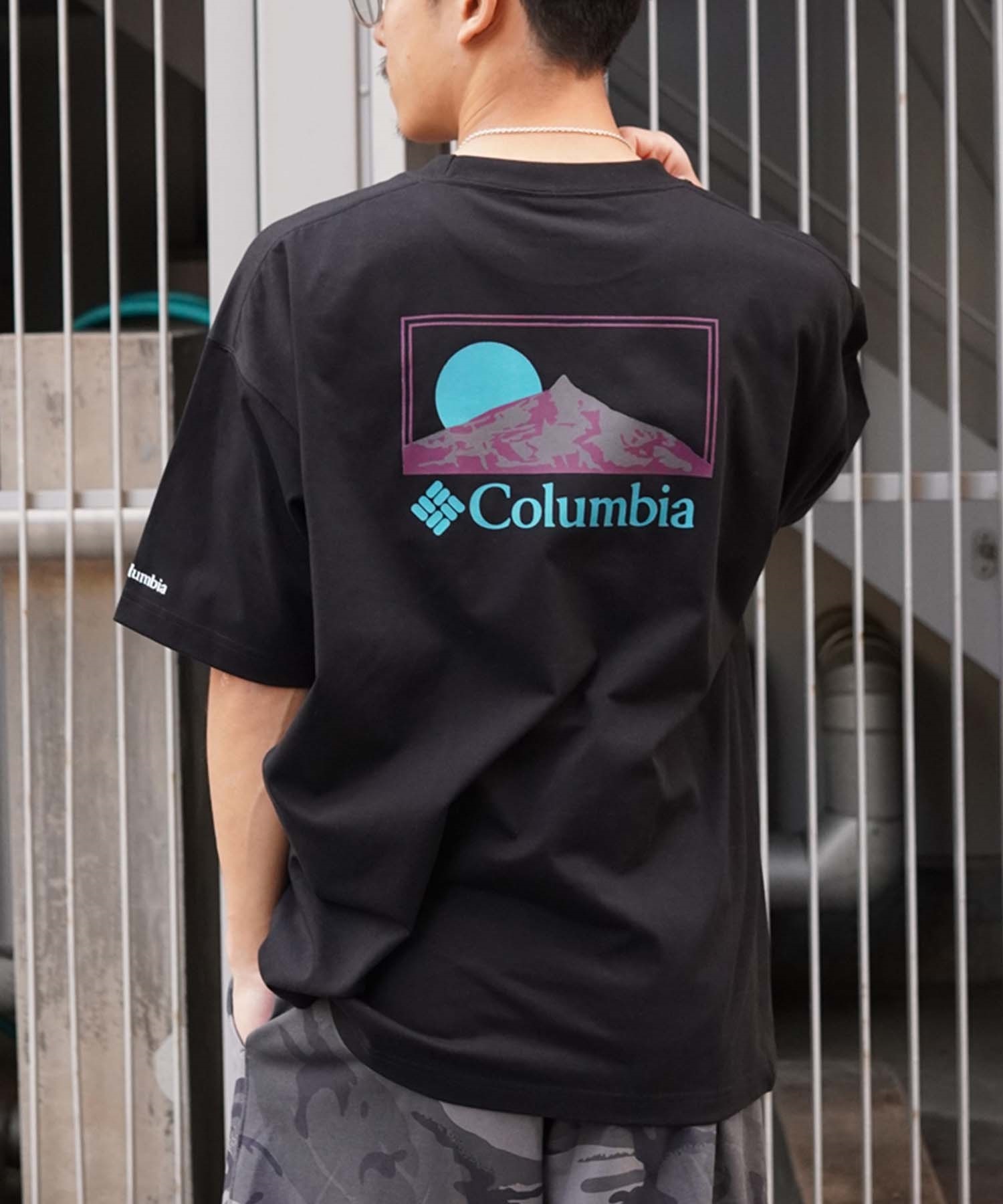 【ムラサキスポーツ限定】columbia コロンビア メンズ オーバーサイズ Tシャツ 半袖 UVケア バックプリント PM0941(011-M)