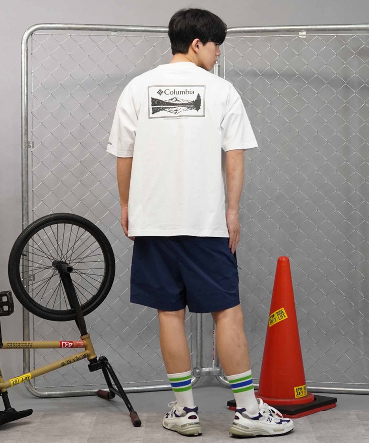 【ムラサキスポーツ限定】columbia コロンビア メンズ オーバーサイズ Tシャツ 半袖 UVケア バックプリント PM0941(100-M)