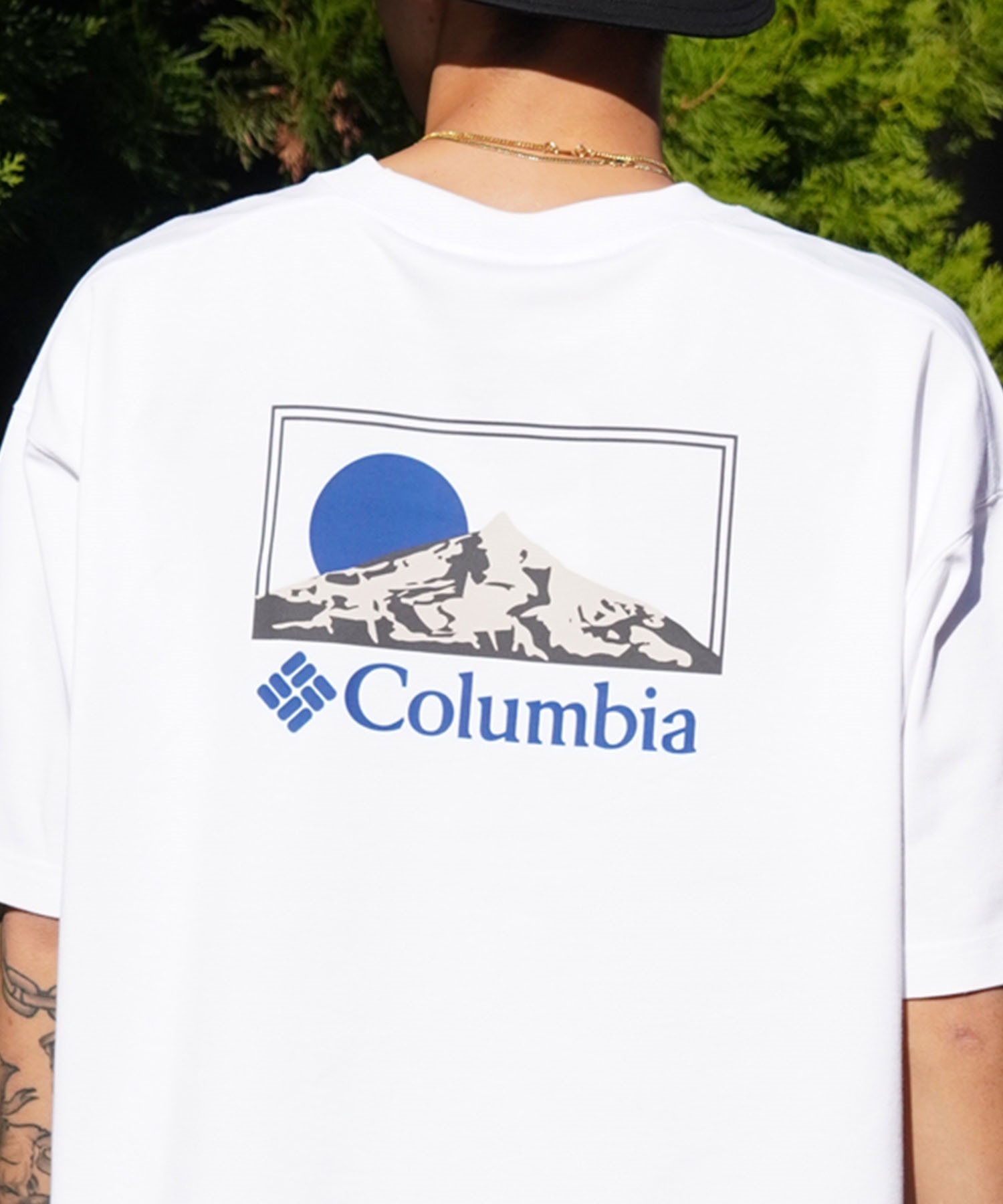 【ムラサキスポーツ限定】columbia コロンビア メンズ オーバーサイズ Tシャツ 半袖 UVケア バックプリント PM0941(101-M)