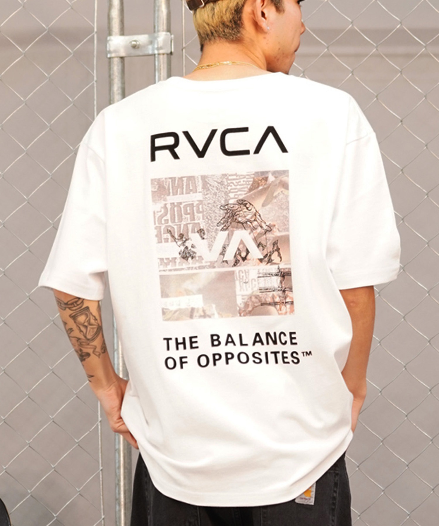 RVCA ルーカ THRASHED BOX RVCA TEE メンズ 半袖 Tシャツ バックプリント スクエアロゴ オーバーサイズ BE041-224(GNB0-S)