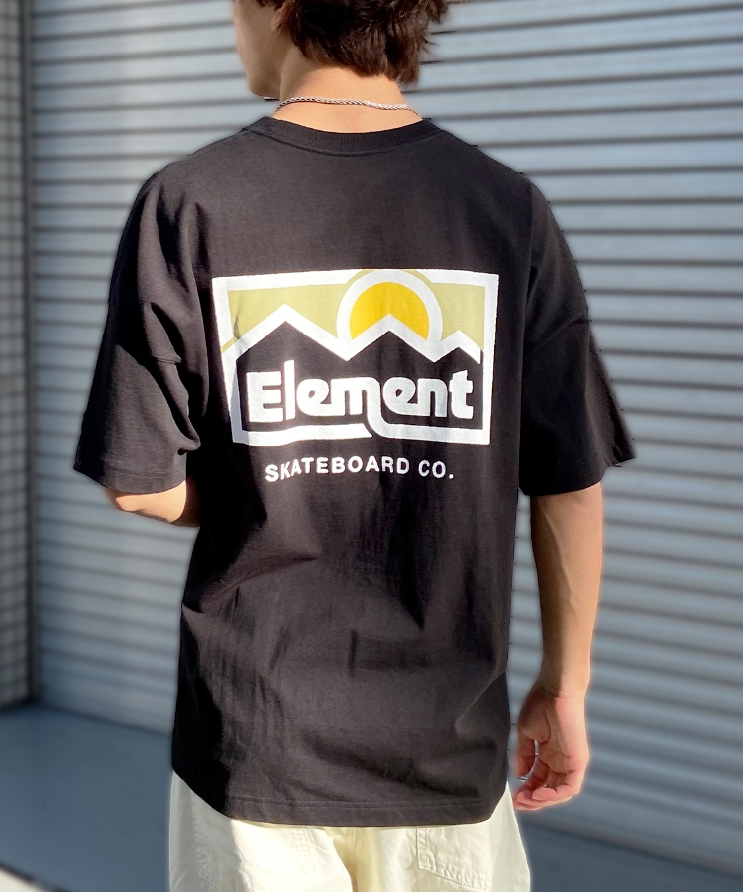 ELEMENT エレメント メンズ 半袖 Tシャツ オーバーサイズ バックプリント クルーネック BE021-223(BEG-M)