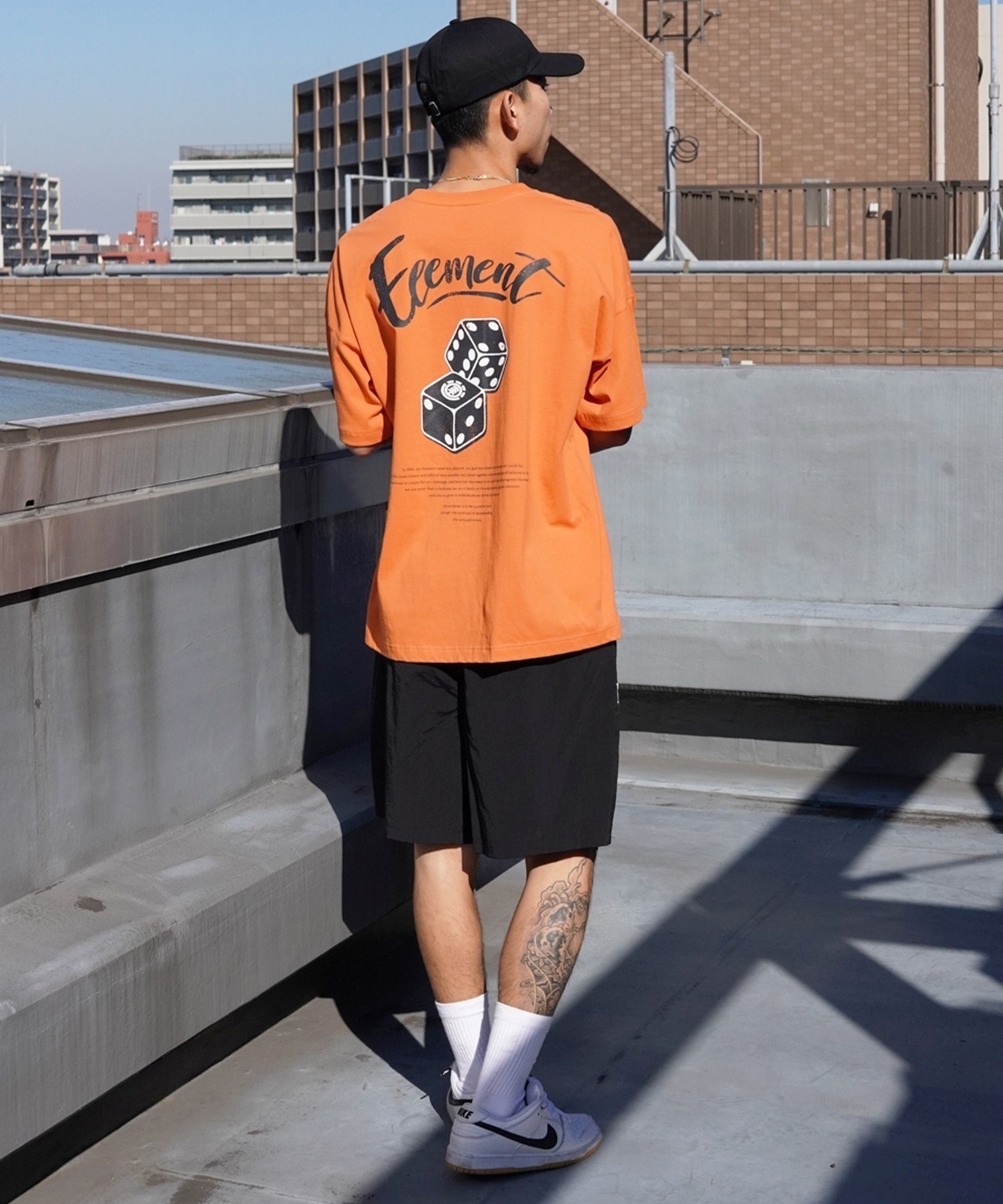 ELEMENT エレメント メンズ 半袖 Tシャツ オーバーサイズ ダイスロゴ バックプリント サイコロモチーフ ヴィンテージ風 かすれプリント BE021-252(GRN-M)