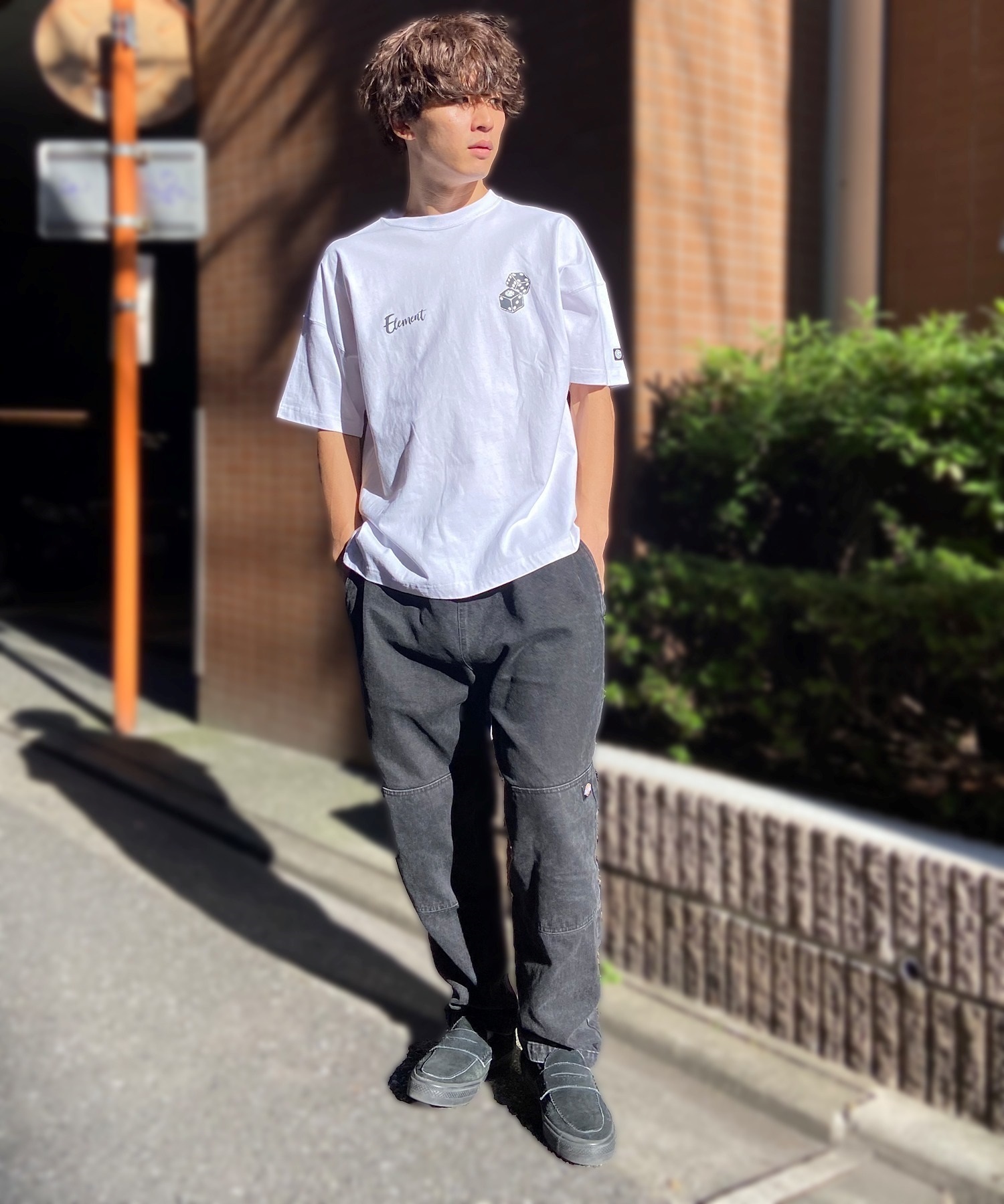 ELEMENT エレメント メンズ 半袖 Tシャツ オーバーサイズ ダイスロゴ バックプリント サイコロモチーフ ヴィンテージ風 かすれプリント BE021-252(GRN-M)