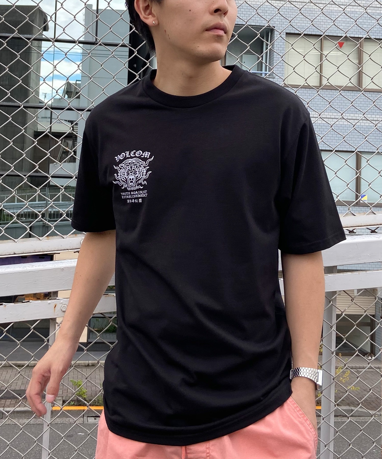 VOLCOM ボルコム メンズ 半袖 Tシャツ バックプリント ヘビーウェイト タイガー 虎 モチーフ AF312400(WHT-M)