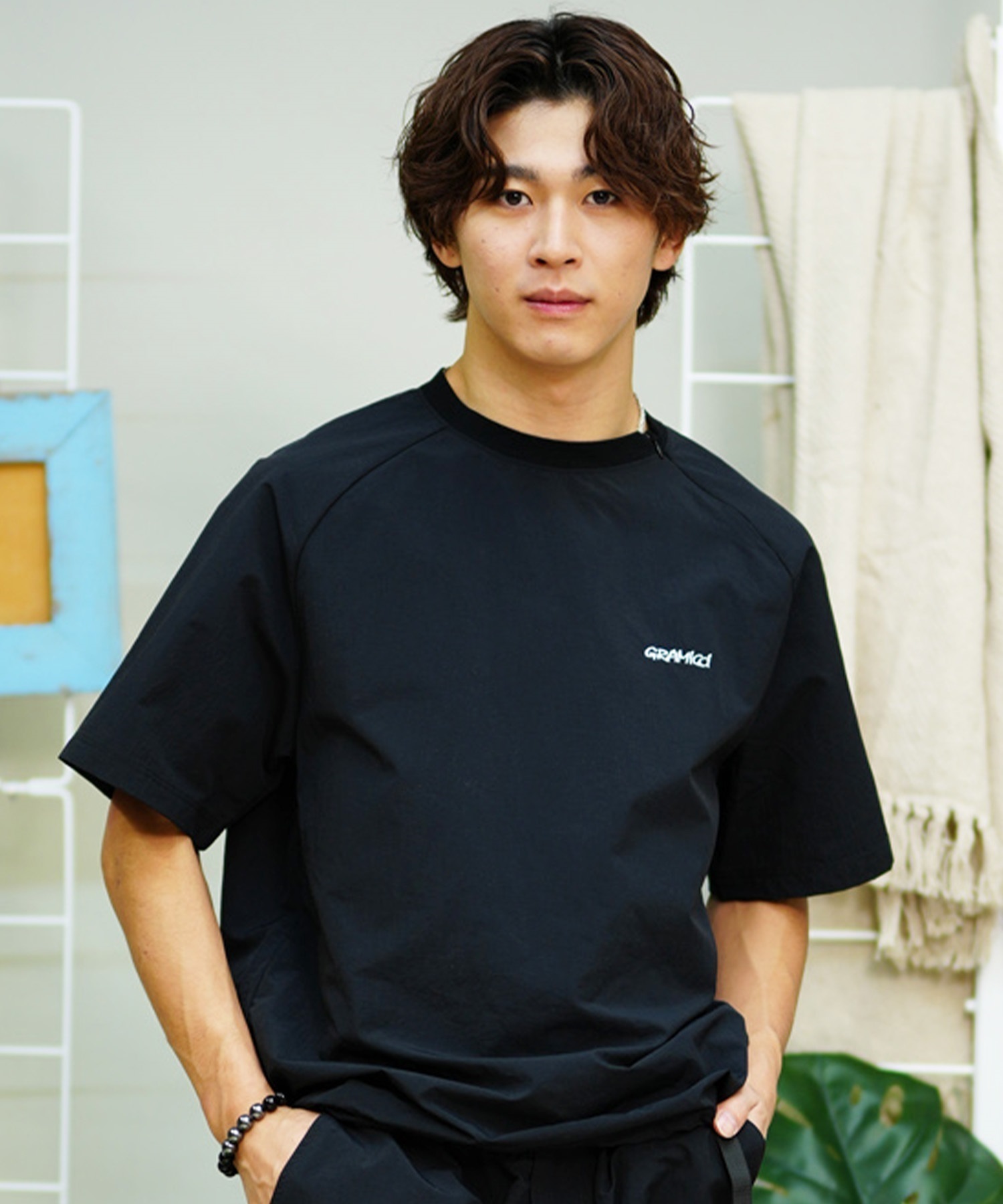 GRAMICCI グラミチ ヂュラブルナイロン メンズ 半袖Tシャツ キャンプシャツ GMJ4-S2088 ムラサキスポーツ別注(BLACK-M)