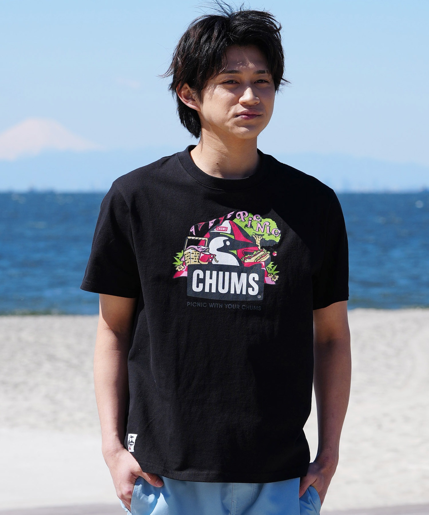 【マトメガイ対象】CHUMS チャムス メンズ Tシャツ 半袖 ブービーバード ピクニックモチーフ フロントプリント クルーネック CH01-2347(G057-M)