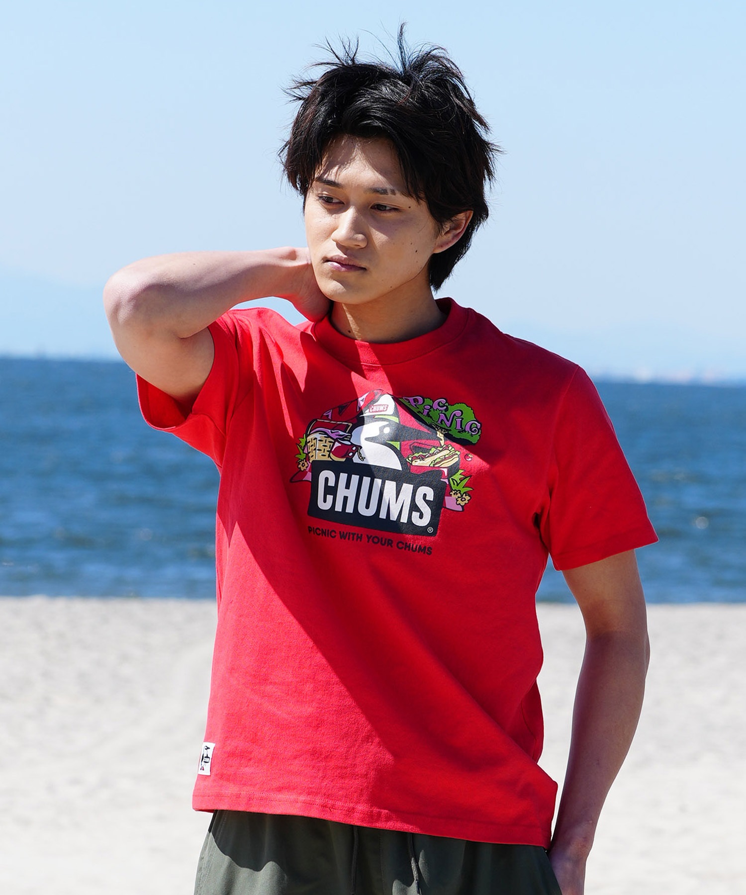 【マトメガイ対象】CHUMS チャムス メンズ Tシャツ 半袖 ブービーバード ピクニックモチーフ フロントプリント クルーネック CH01-2347(T001-M)