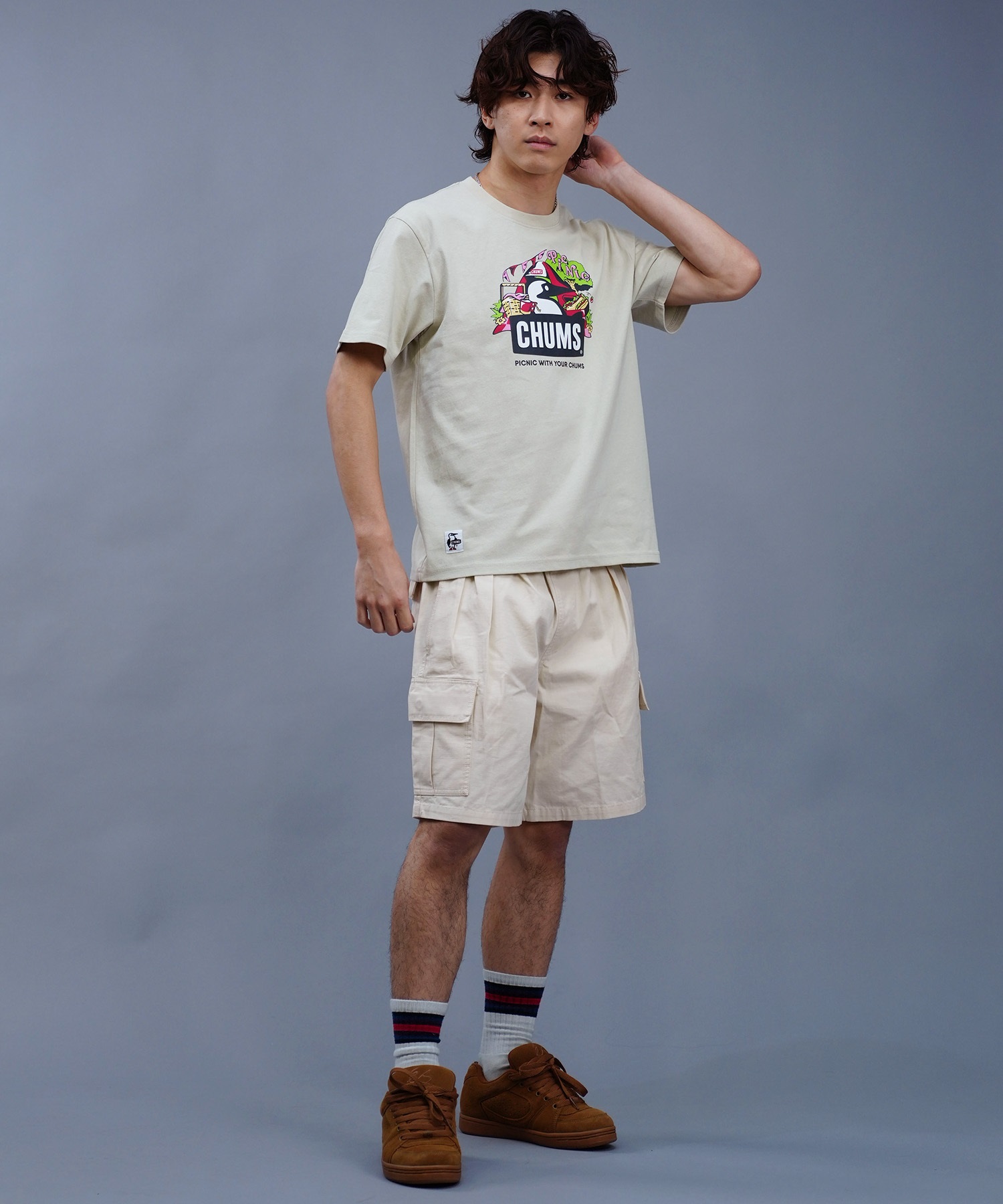 【マトメガイ対象】CHUMS チャムス メンズ Tシャツ 半袖 ブービーバード ピクニックモチーフ フロントプリント クルーネック CH01-2347(T001-M)