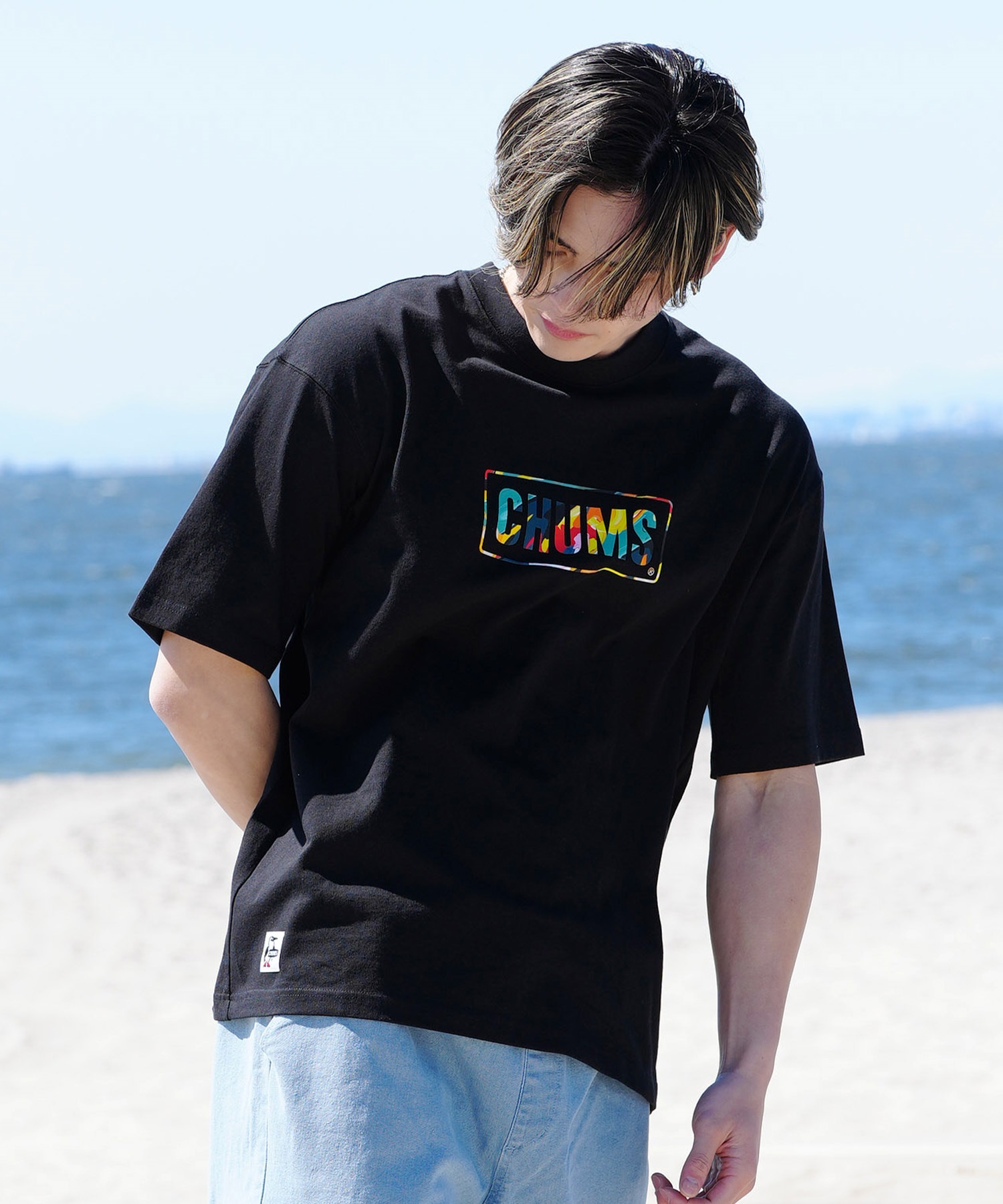 【マトメガイ対象】CHUMS チャムス メンズ Tシャツ 半袖 ロゴ ブービーバード マーブル柄 バックプリント オーバーサイズ CH01-2357(G057-M)